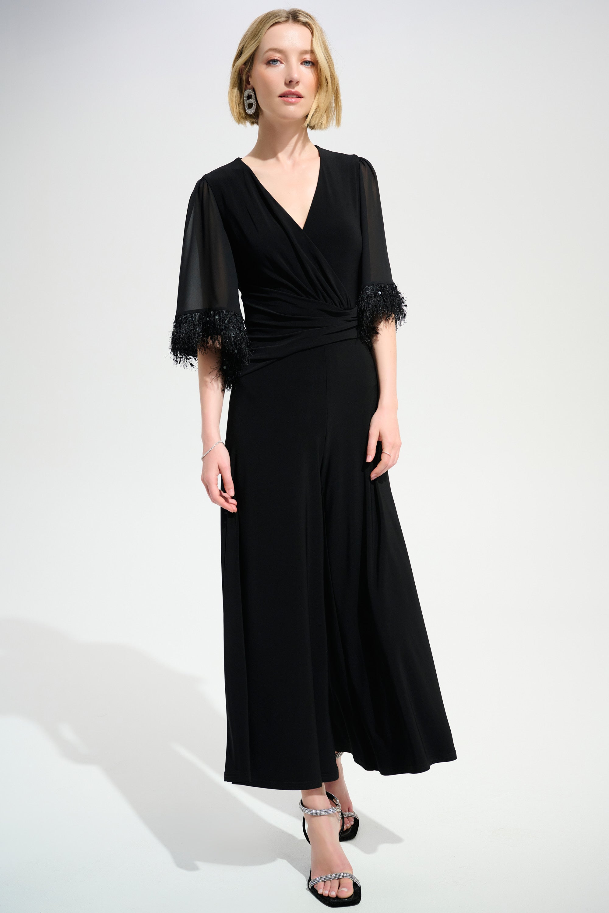 Joseph Ribkoff Signature Wide Leg Jumpsuit With Chiffon Sleeves 261761 - Black