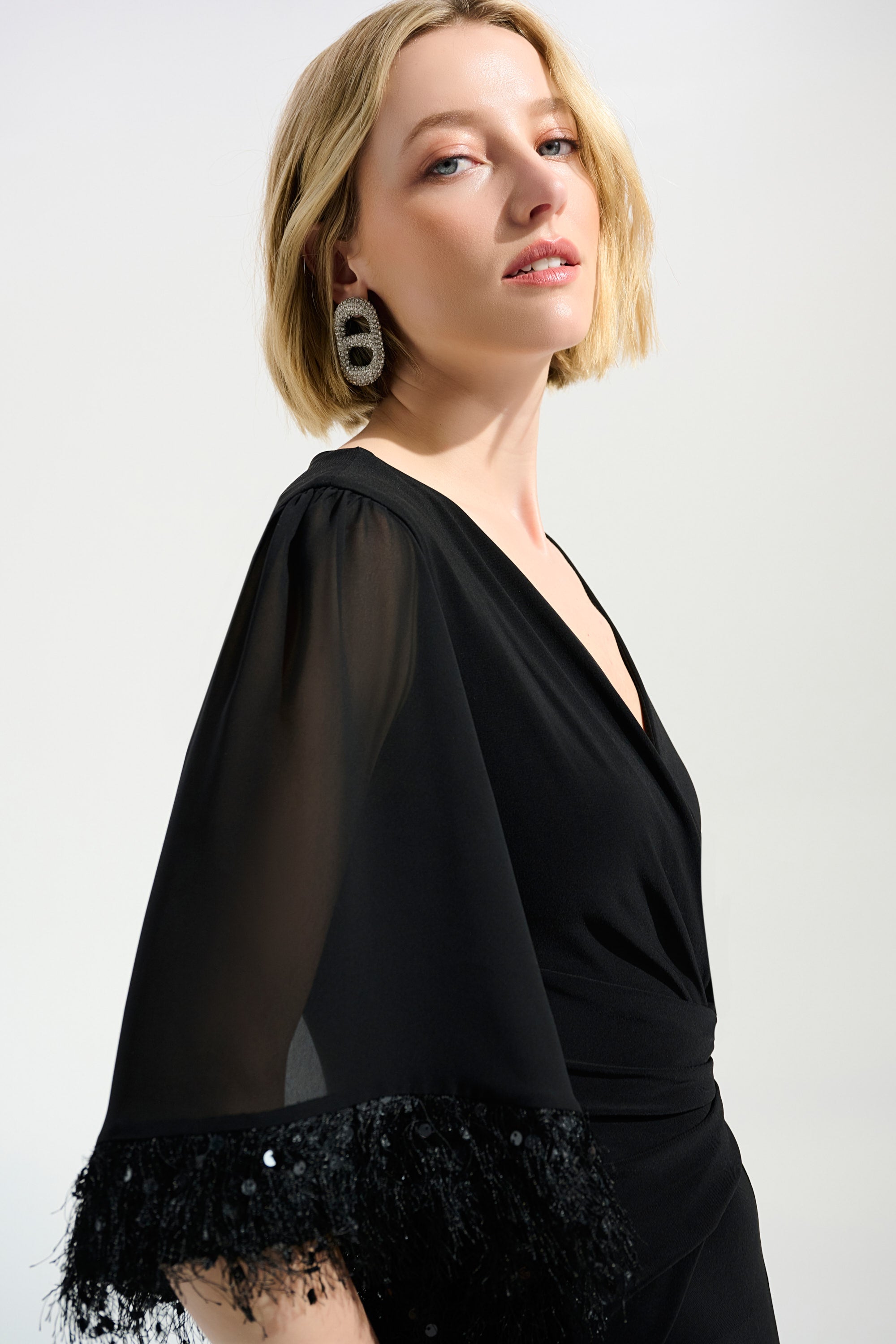 Joseph Ribkoff Signature Wide Leg Jumpsuit With Chiffon Sleeves 261761 - Black