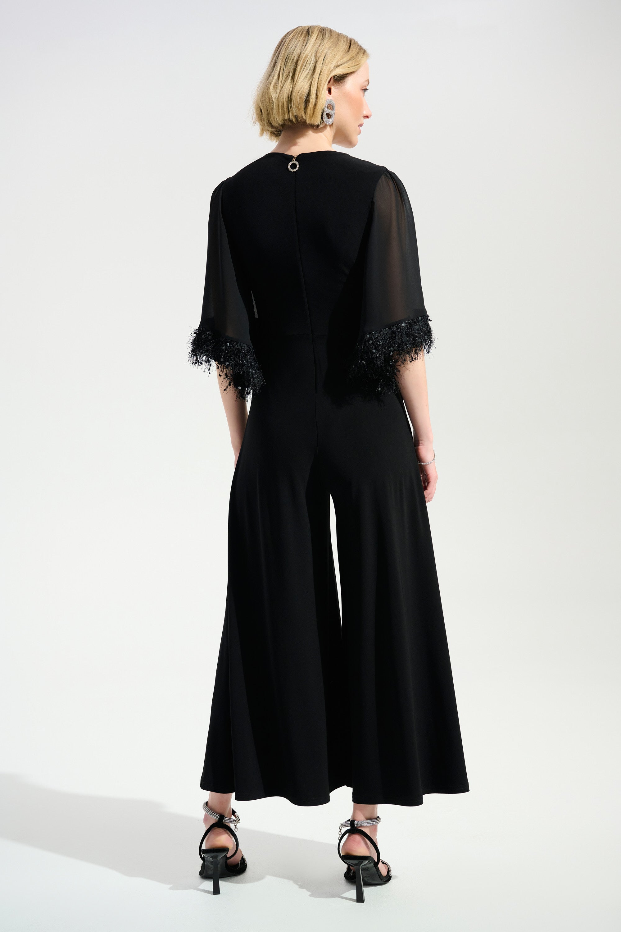 Joseph Ribkoff Signature Wide Leg Jumpsuit With Chiffon Sleeves 261761 - Black
