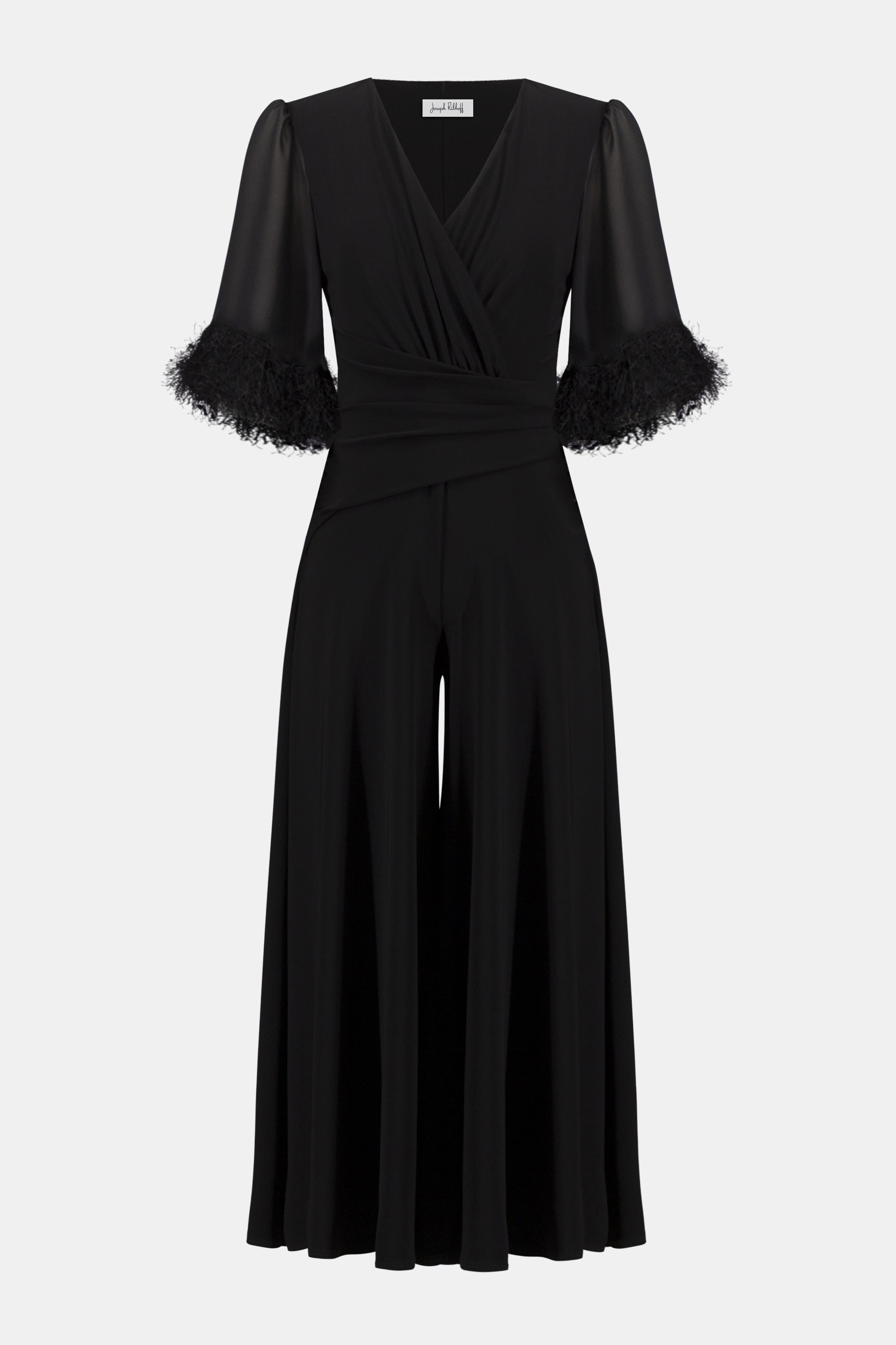 Joseph Ribkoff Signature Wide Leg Jumpsuit With Chiffon Sleeves 261761 - Black
