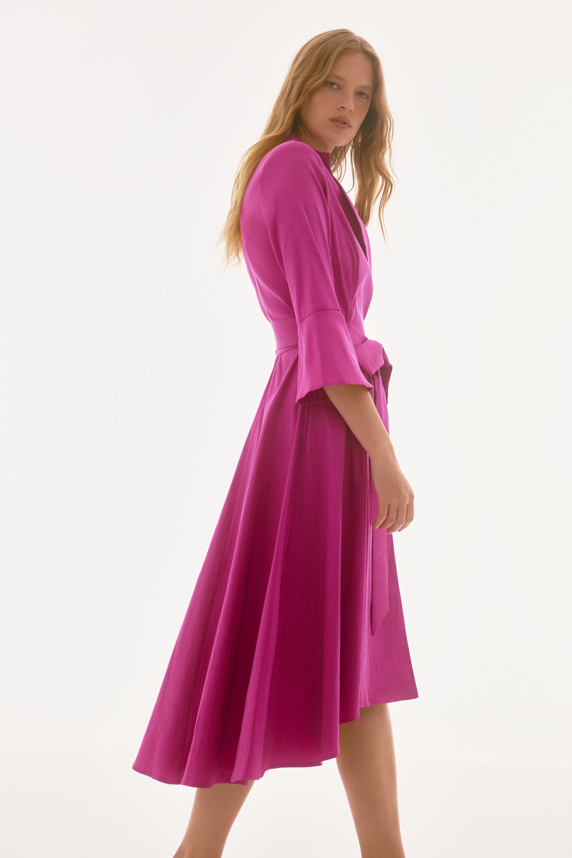 Joseph Ribkoff Signature Taffeta High Low Wrap Dress 251727 - Magenta