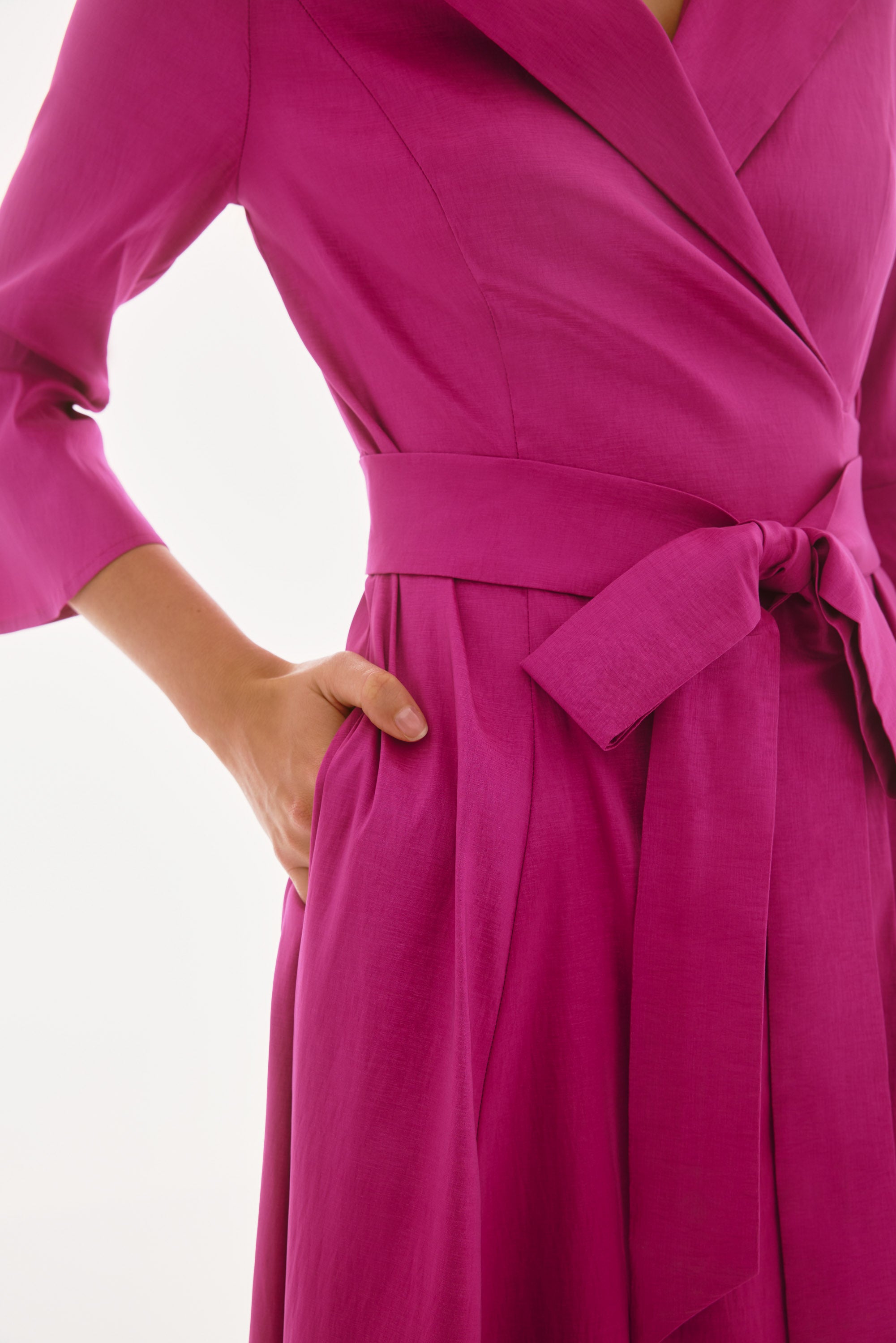 Joseph Ribkoff Signature Taffeta High Low Wrap Dress 251727 - Magenta