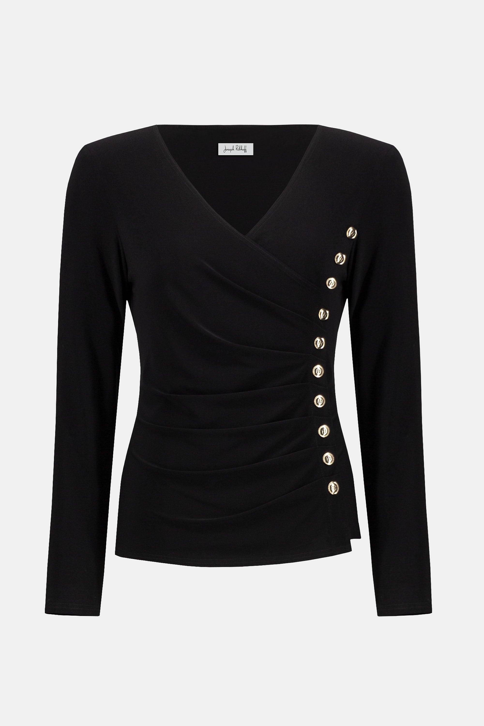 Joseph Ribkoff Button Detail Wrap Top 253140 - Black