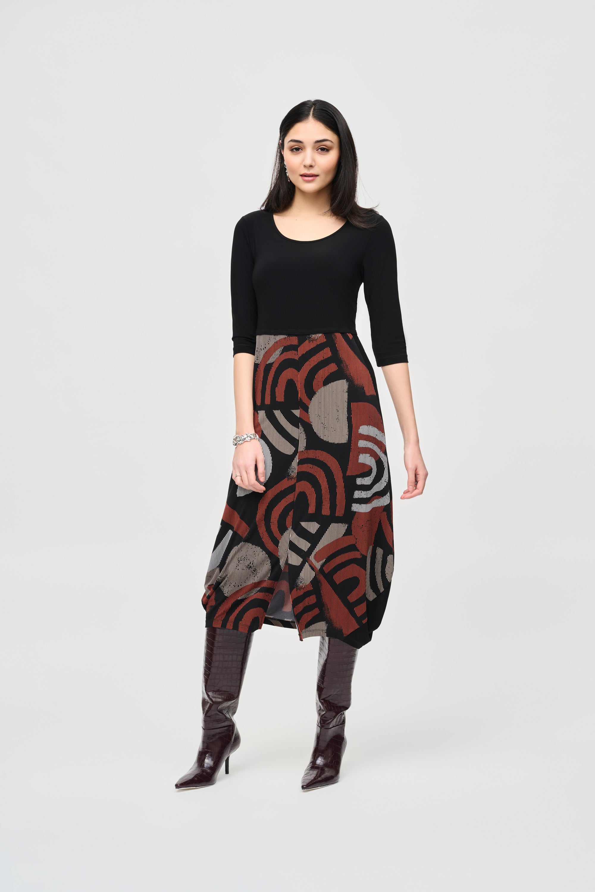 Joseph Ribkoff Geometric Print Cocoon Dress 243234 - Black/Multi