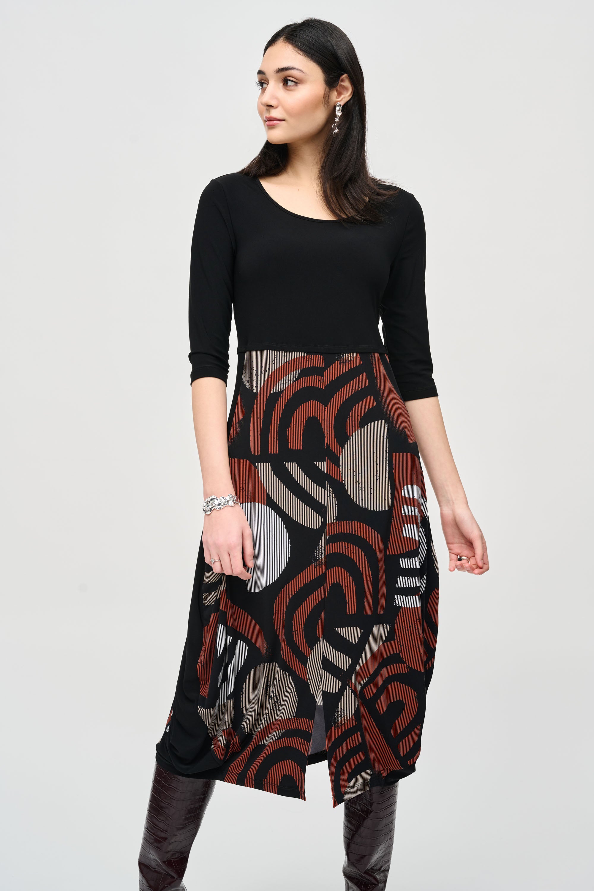 Joseph Ribkoff Geometric Print Cocoon Dress 243234 - Black/Multi