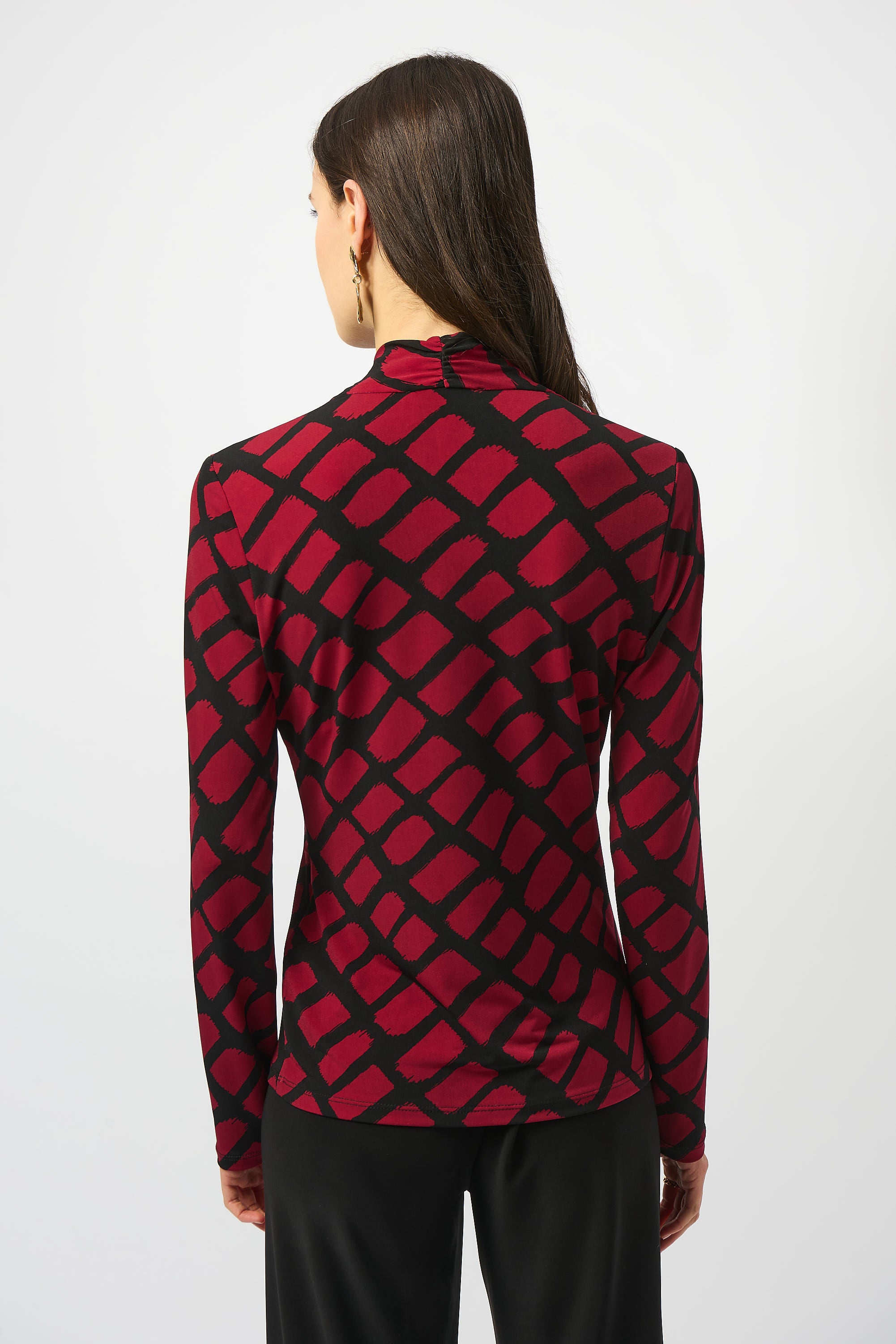 Joseph Ribkoff Geometric Print Fitted Wrap Top 253139 - Black/ Red
