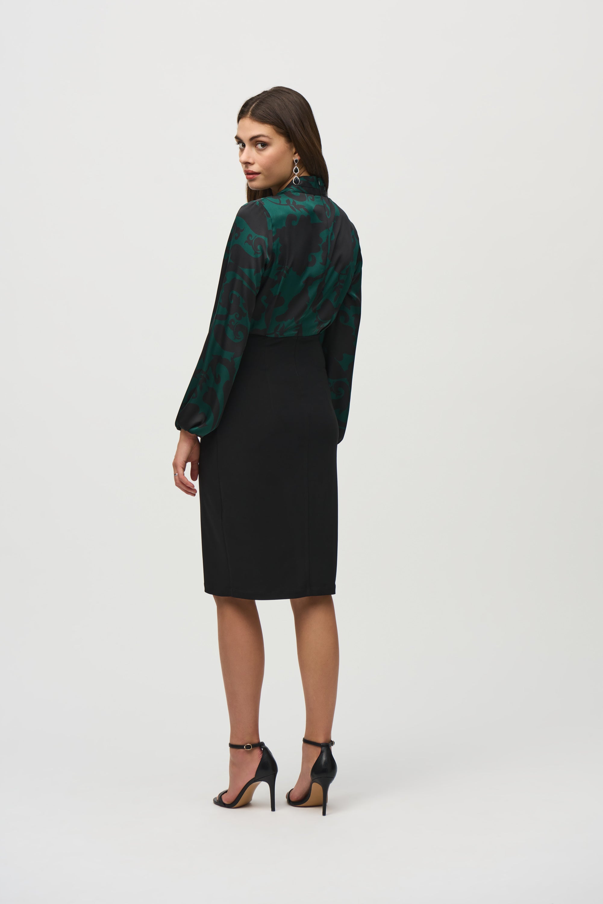 Joseph Ribkoff Satin Paisley Sheath Dress 244128 - Absolute Green/Black