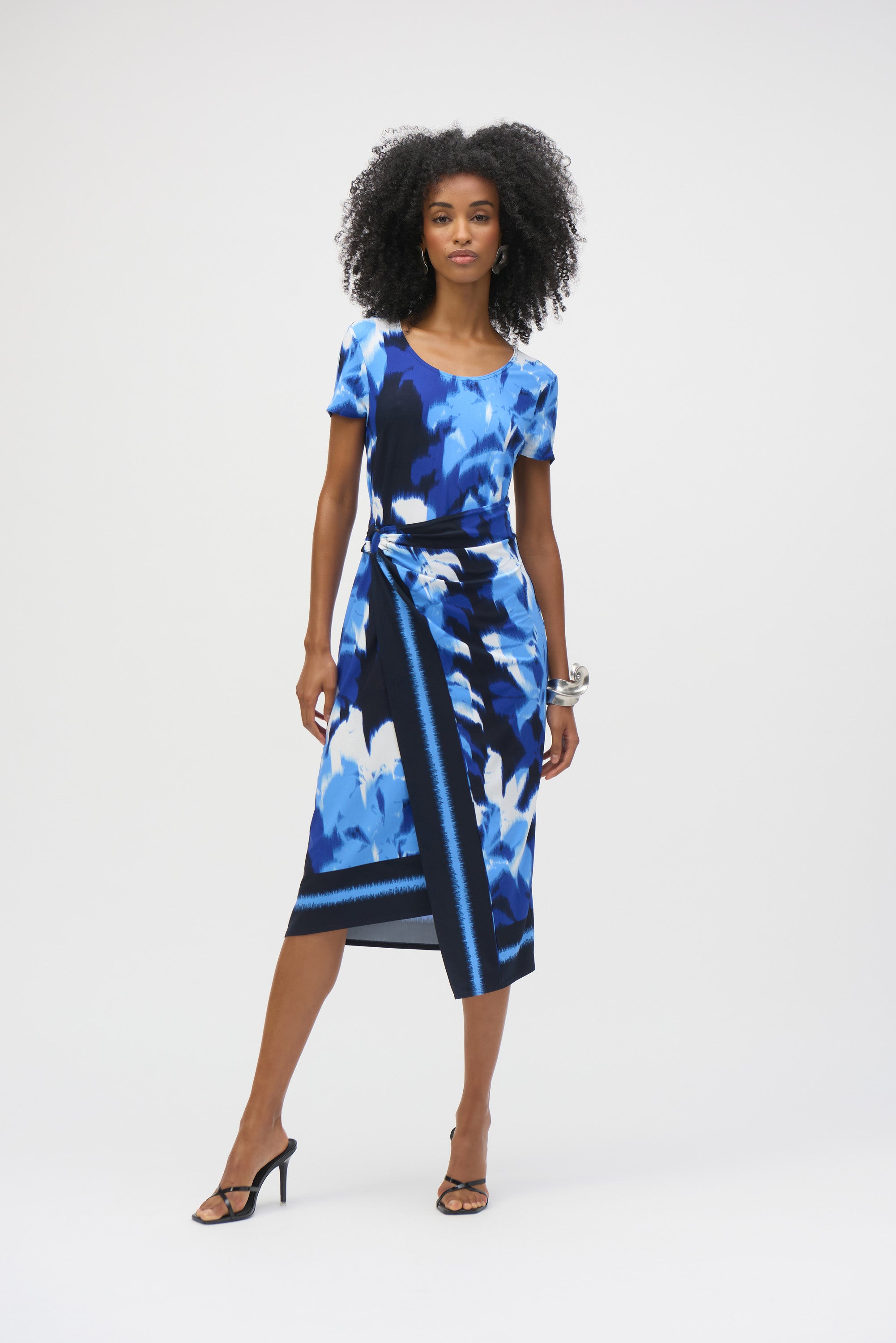 Joseph Ribkoff Tropical Print Sheath Dress 252179 - Blue/ Vanilla