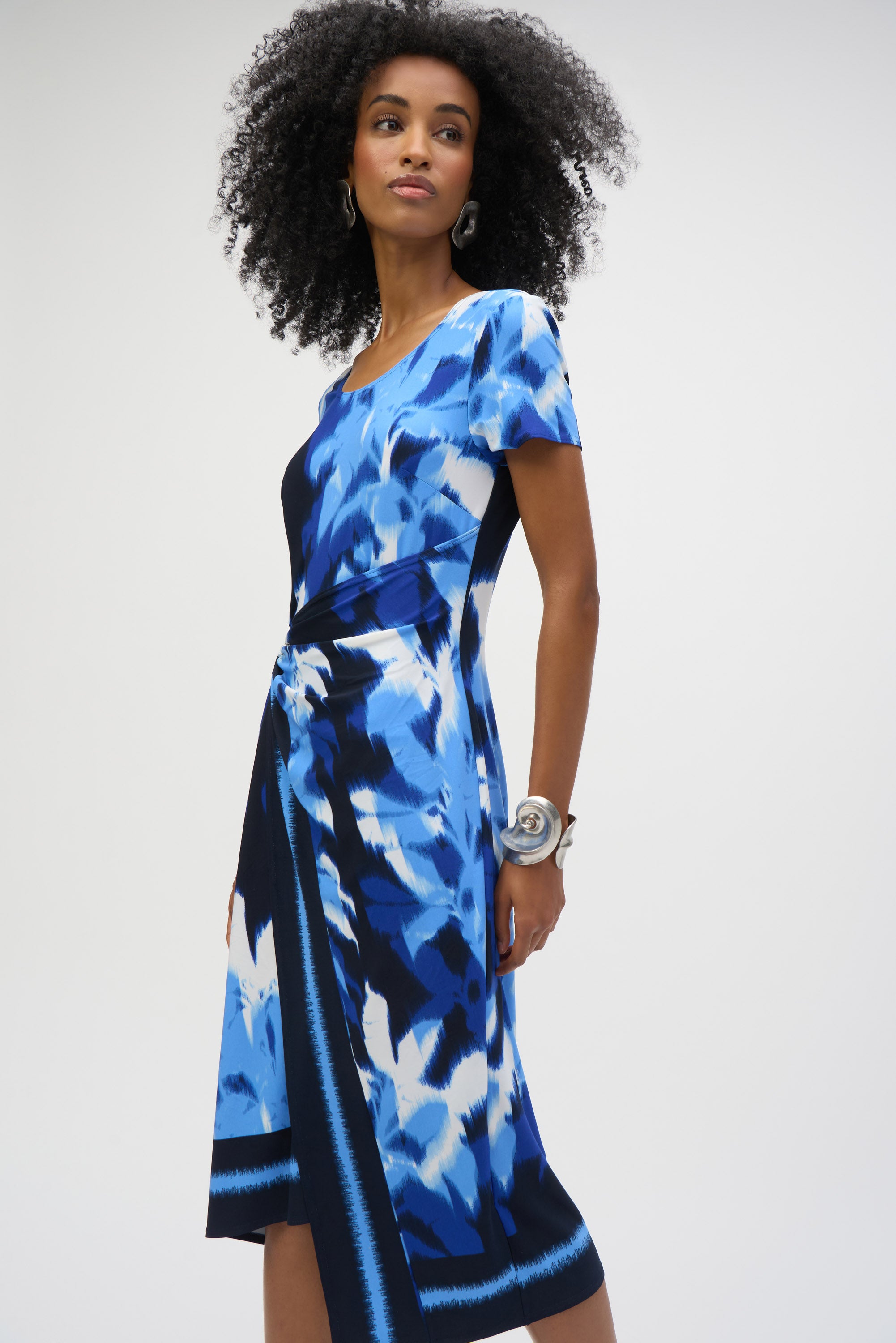 Joseph Ribkoff Tropical Print Sheath Dress 252179 - Blue/ Vanilla