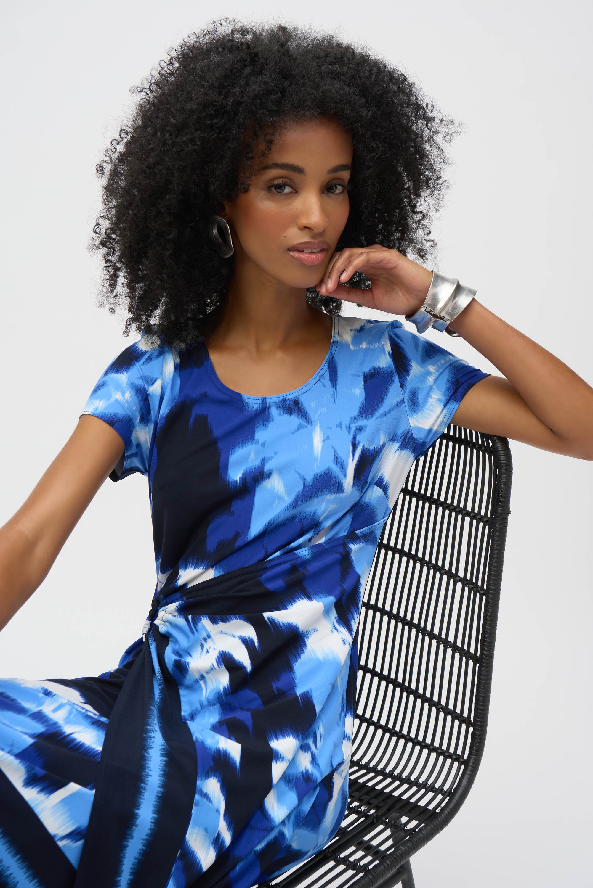 Joseph Ribkoff Tropical Print Sheath Dress 252179 - Blue/ Vanilla