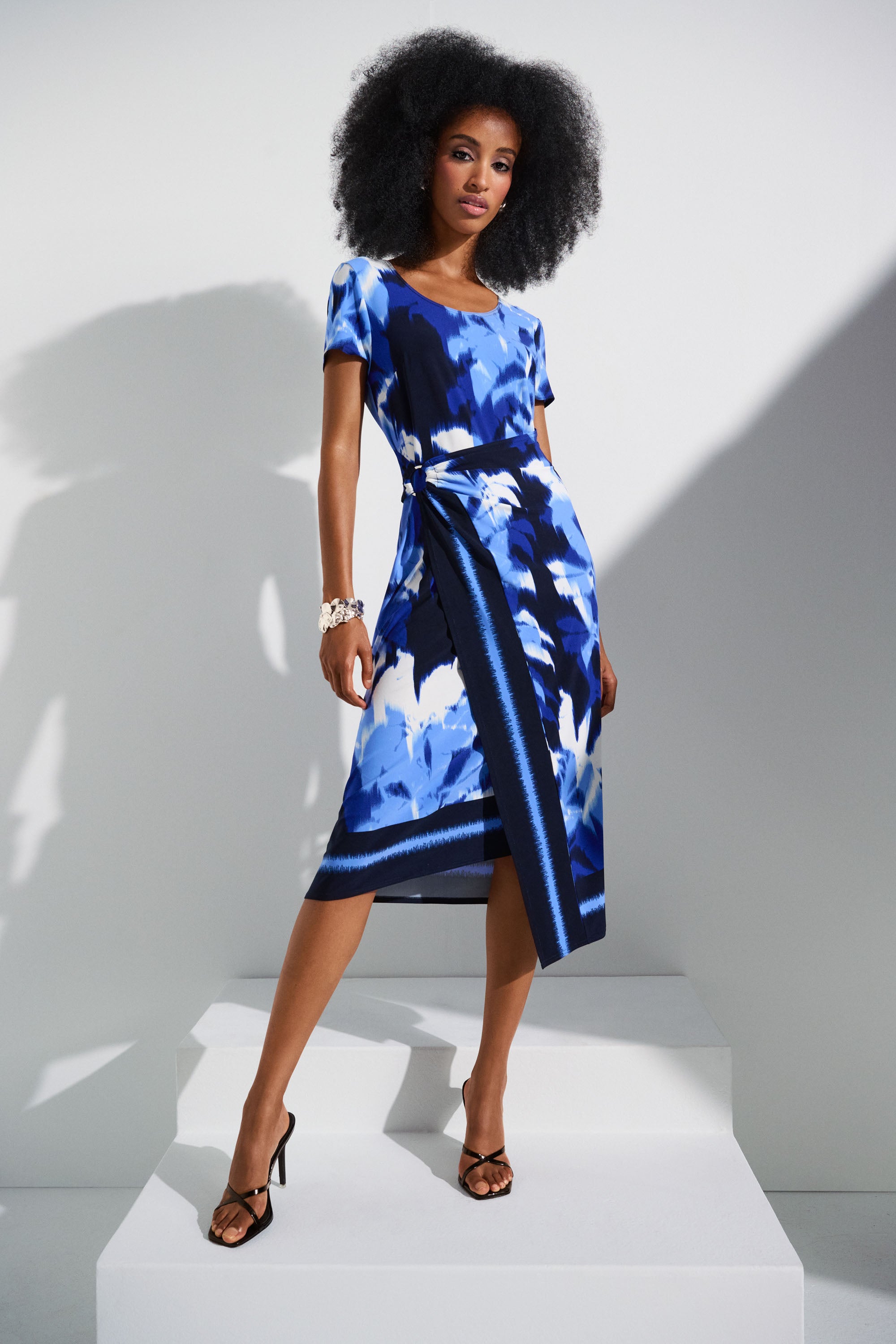 Joseph Ribkoff Tropical Print Sheath Dress 252179 - Blue/ Vanilla