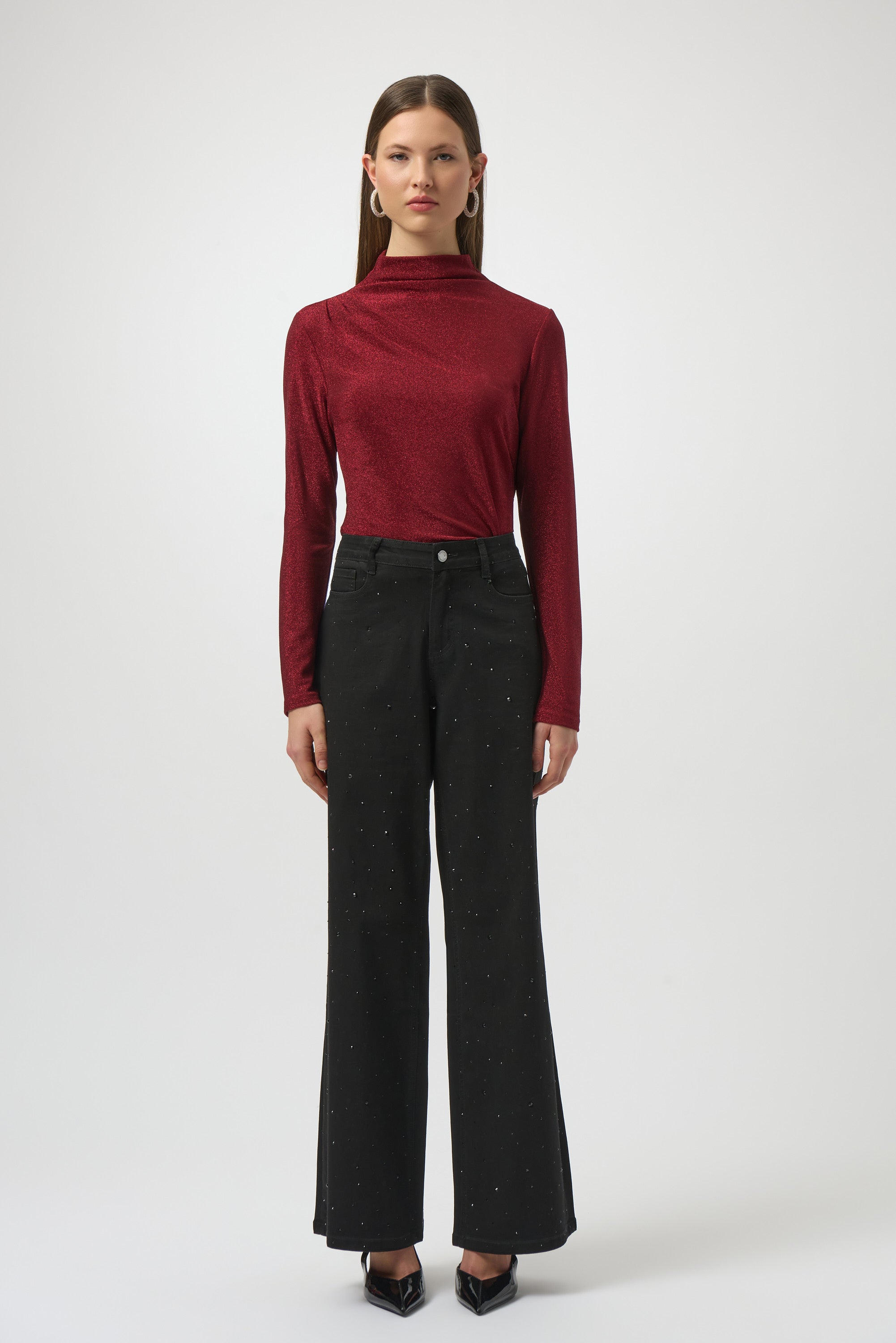 Joseph Ribkoff Sparkle Knit Fit Top 254162 - Deep Cherry