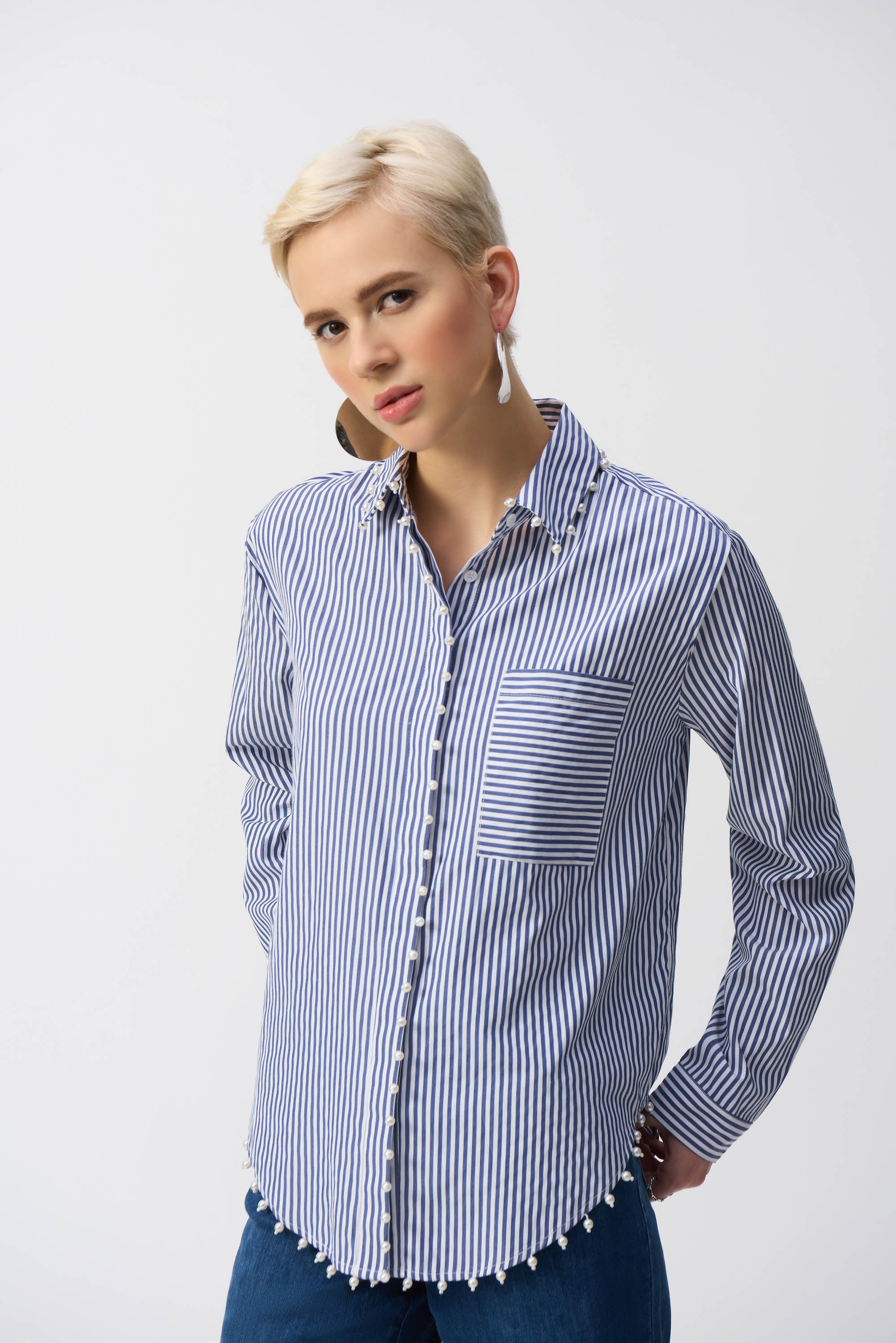 Joseph Ribkoff Striped Stretch Cotton Shirt 251942 - Blue/ White