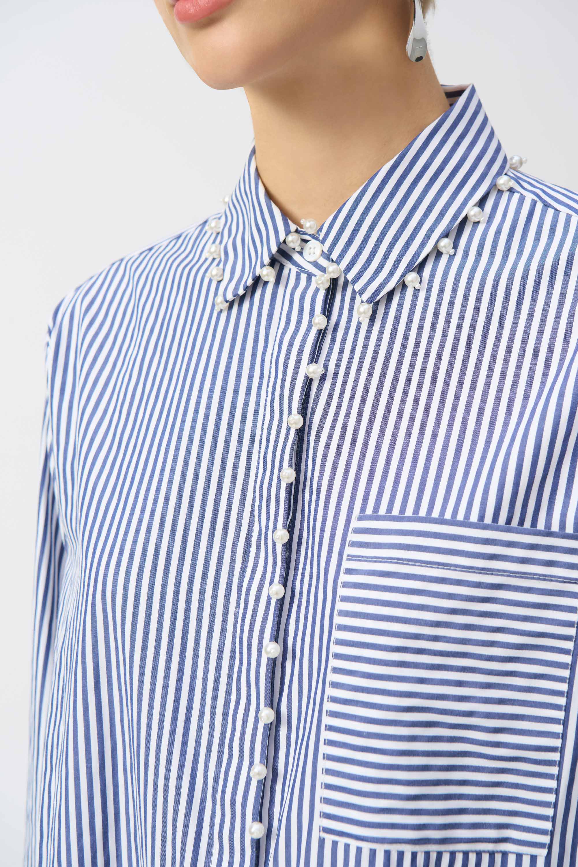 Joseph Ribkoff Striped Stretch Cotton Shirt 251942 - Blue/ White