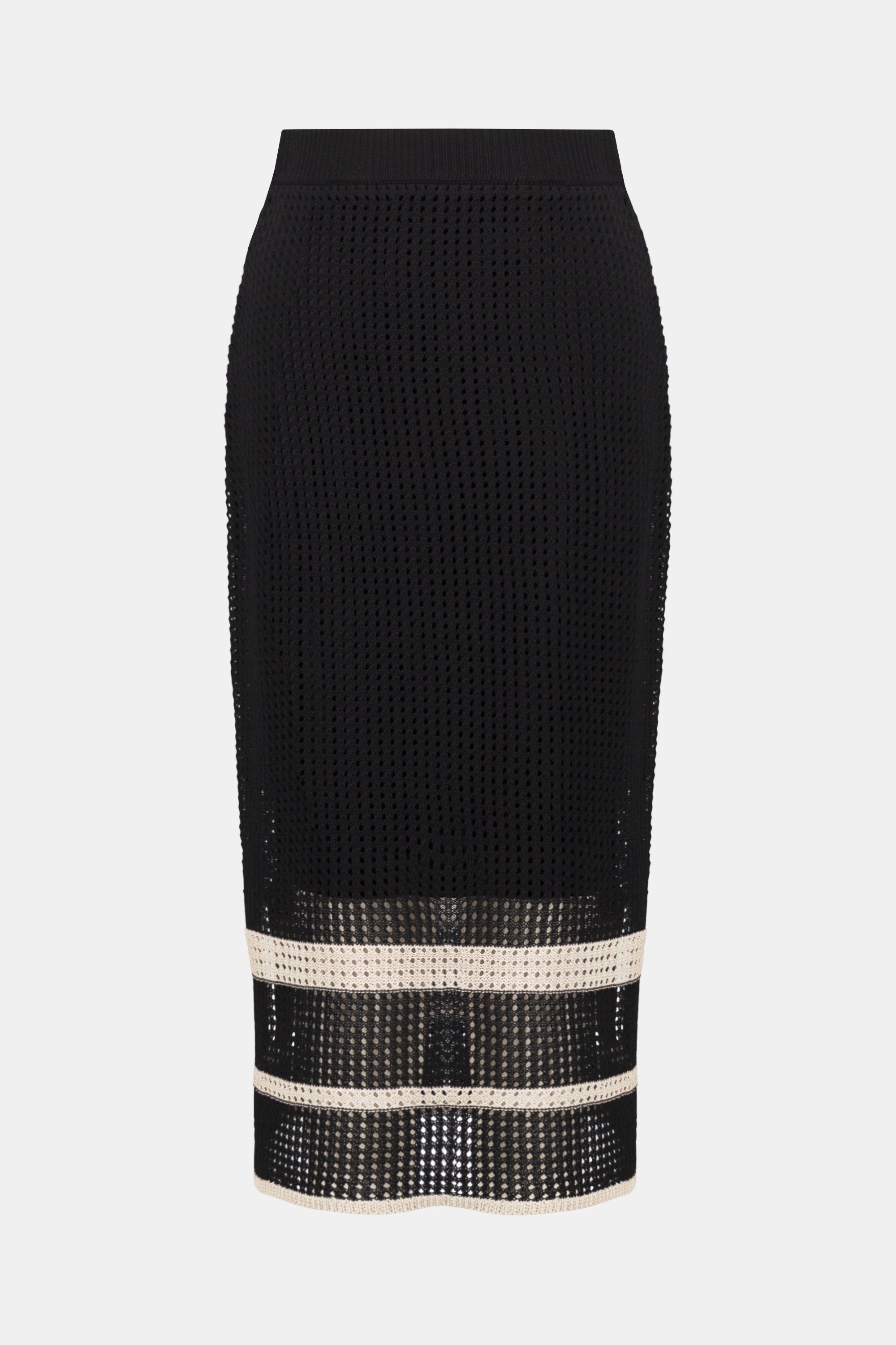 Joseph Ribkoff Sweater Knit Open Stitch Stripe Skirt 252923 - Black/ Parchment