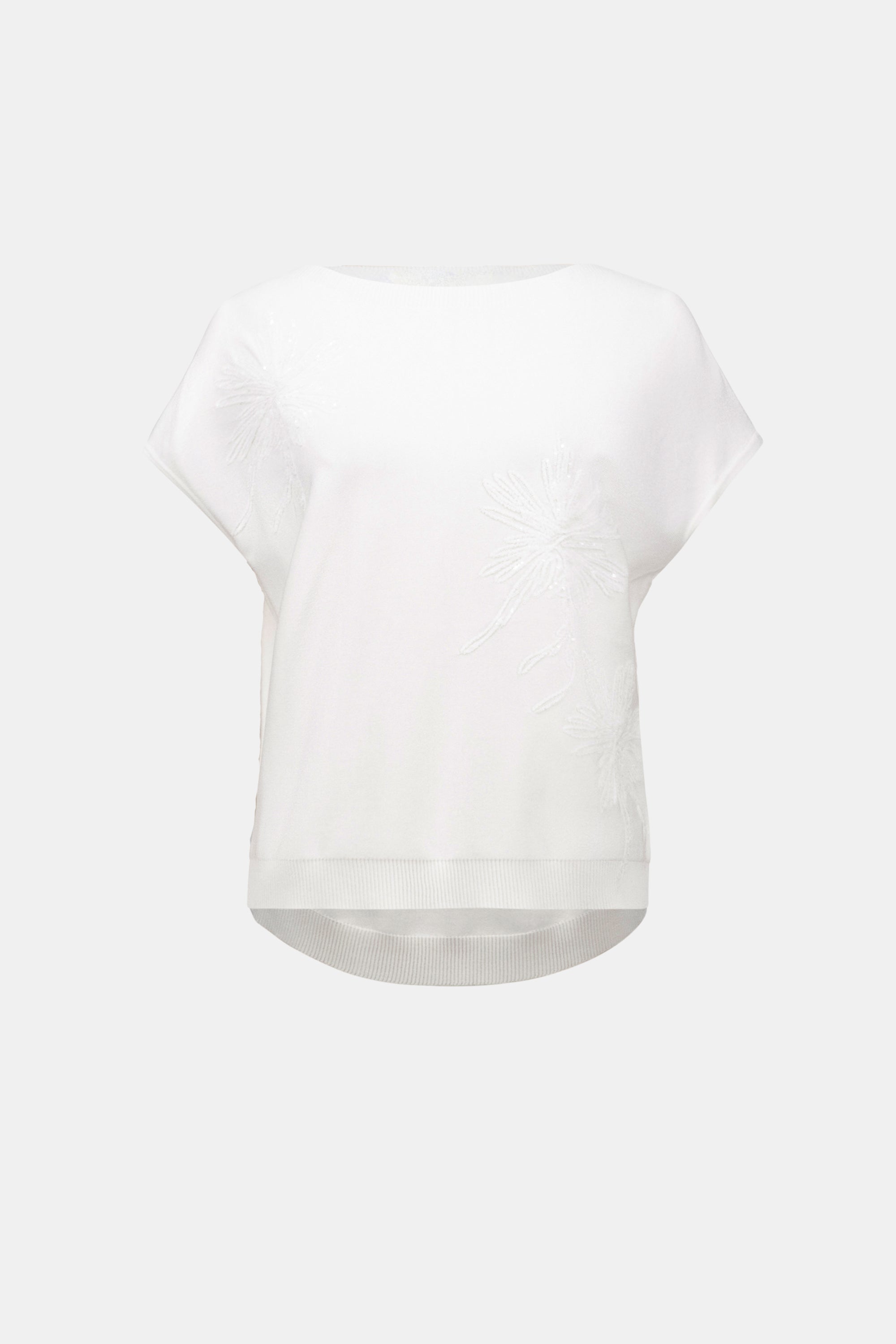 Joseph Ribkoff Sweater Knit Top With Embroided Flowers 262942 - Vanilla