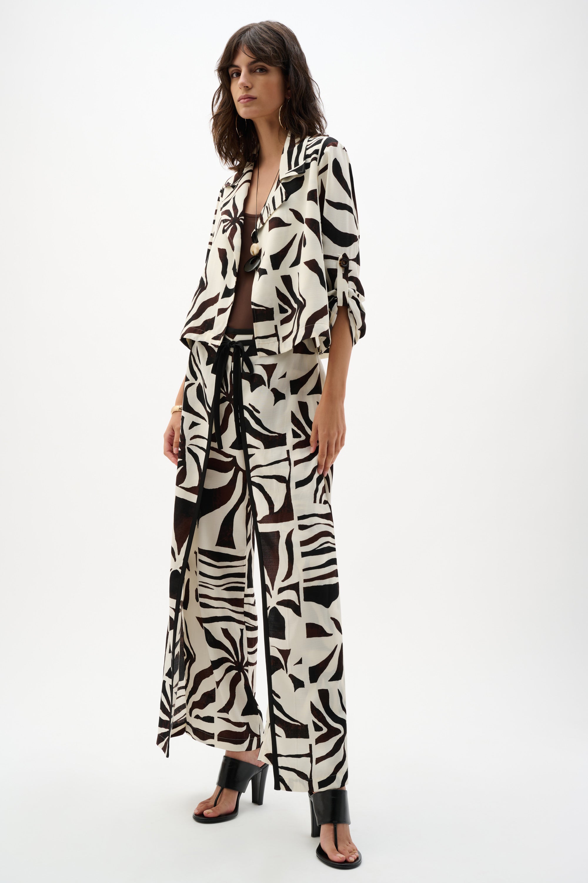 Joseph Ribkoff Tropical Print Wide Leg Pants 262056 - Beige/ Multi