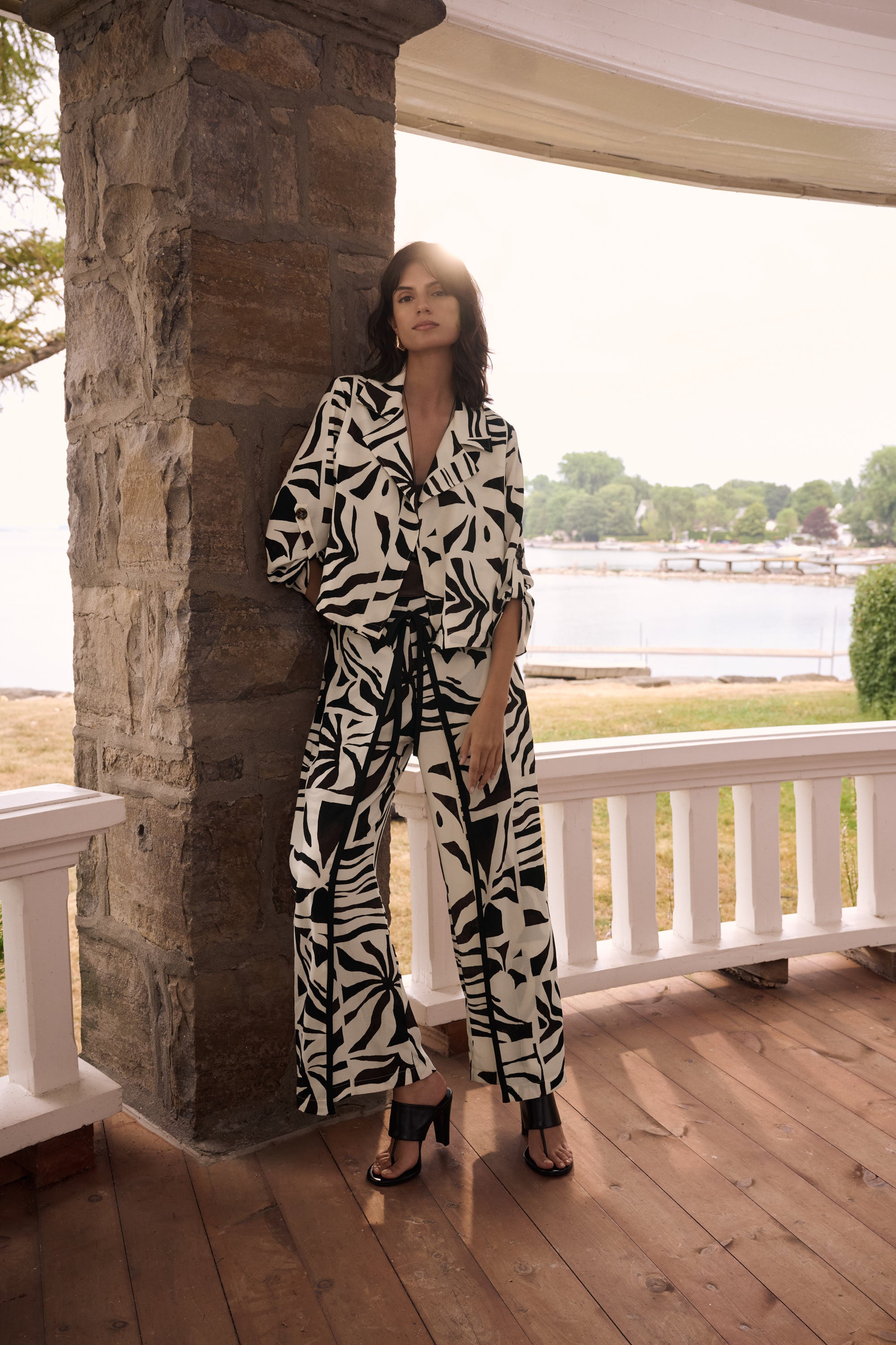 Joseph Ribkoff Tropical Print Wide Leg Pants 262056 - Beige/ Multi