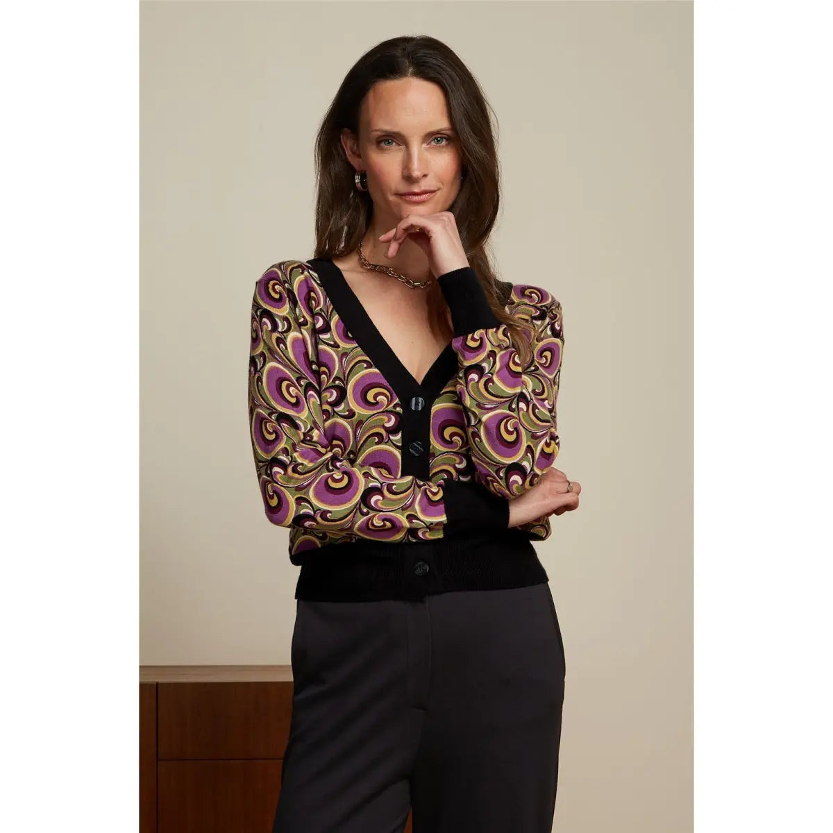 King Louie Deep V Cardigan Patchouli - Olive Green