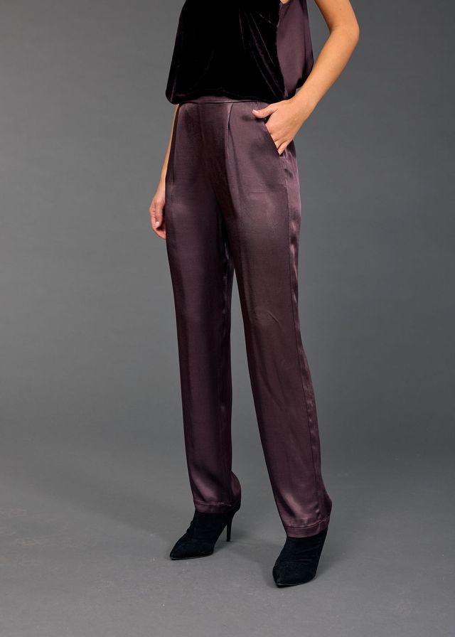 Lauren Vidal Relaxed Satin Pants - Raisin