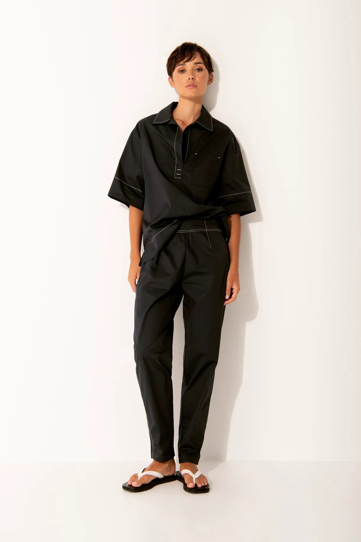 Lounge The Label Lefkada Slim Leg Pant - Black/ White