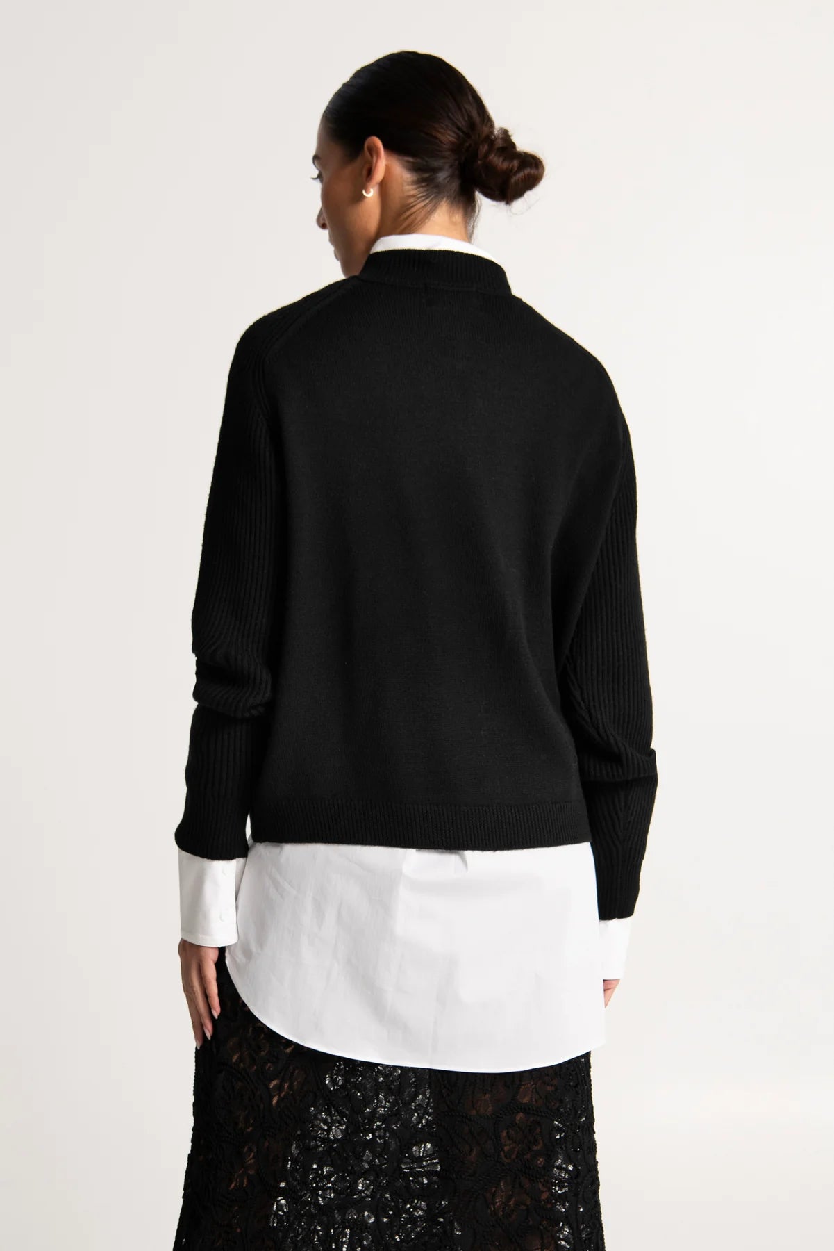Lounge The Label Fernado Knit Detailed V- Neck Top - Black