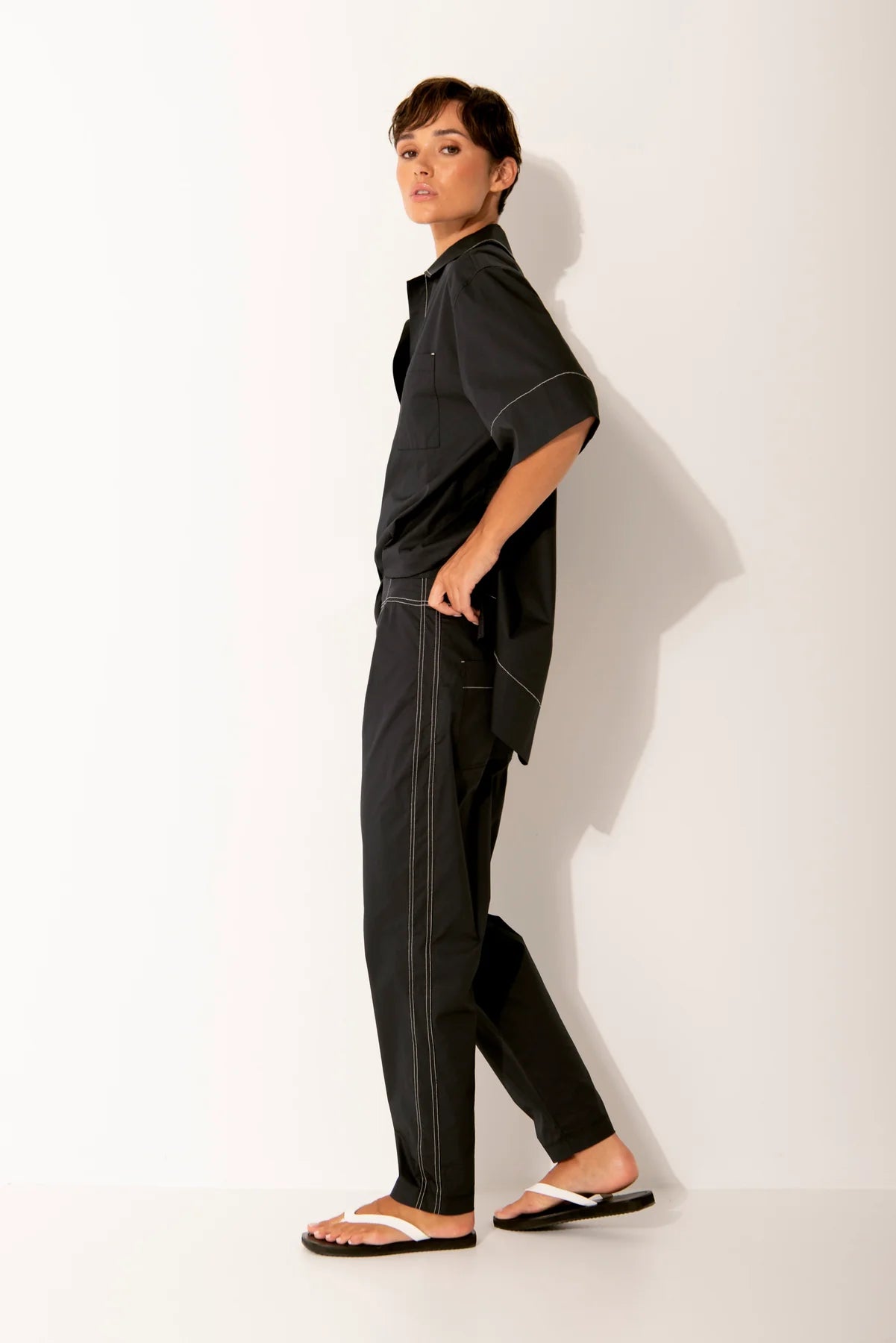 Lounge The Label Paros Tunic Shirt - Black/ White