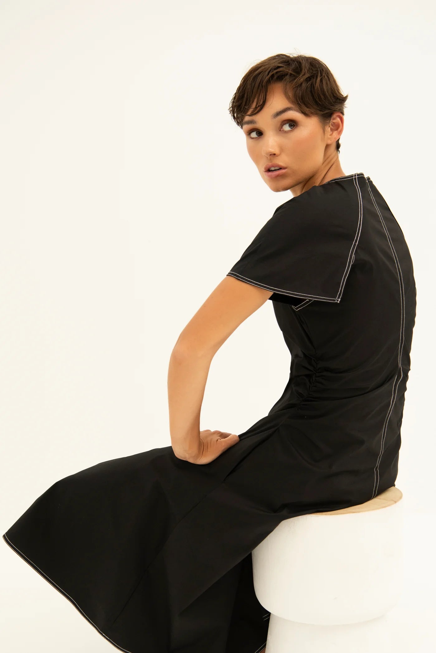 Lounge The Label Gathered Waist Chios Dress - Black/ White