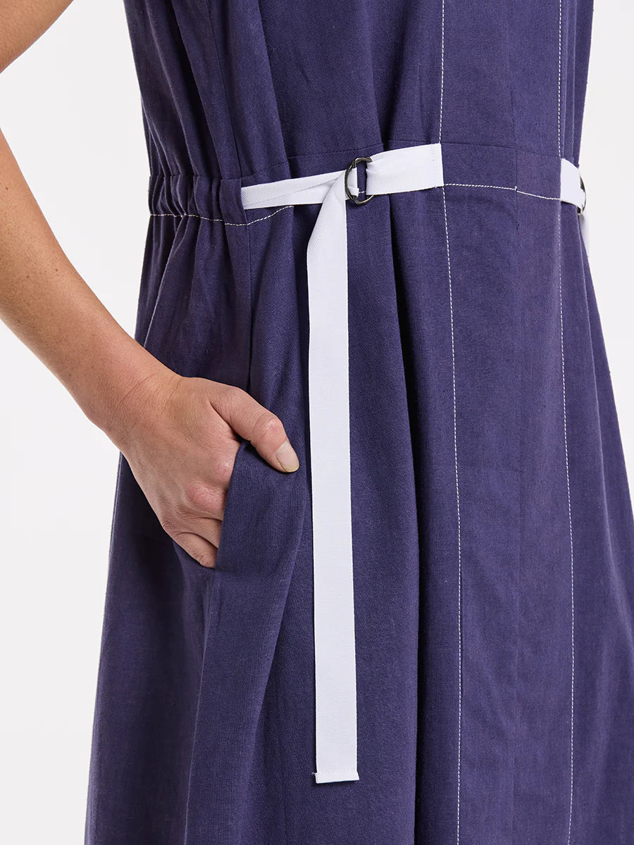 Marco Polo Short Sleeve Tab Detail Dress - French blue