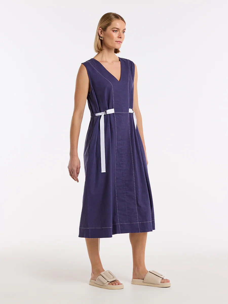 Marco Polo Short Sleeve Tab Detail Dress - French blue