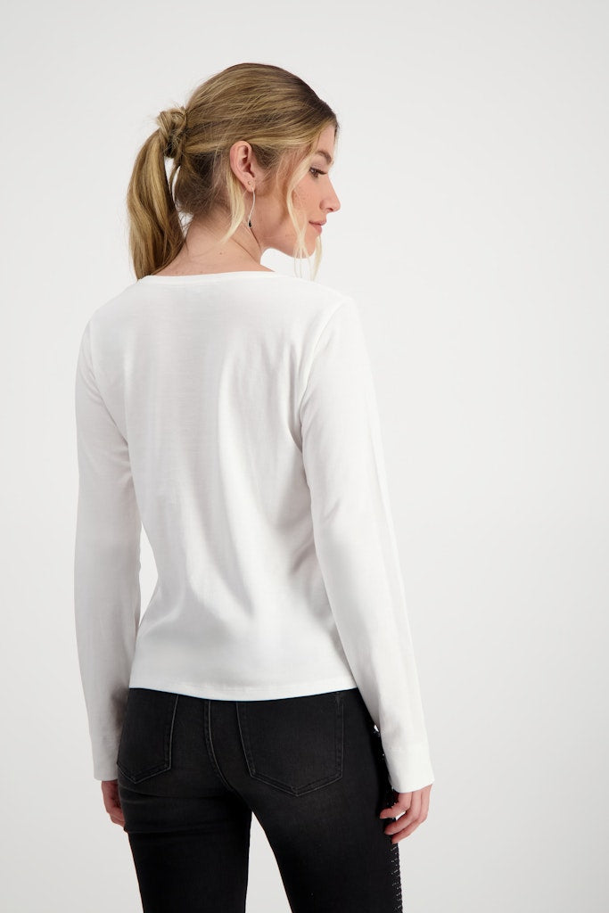 Monari Crew Neck Rhinestone Print Top - Off White