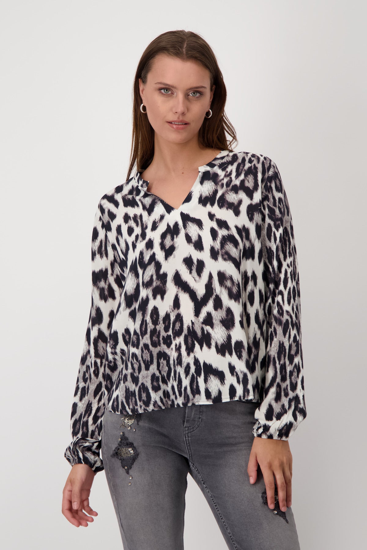 Monari Leopard Print Blouse - Black/ White