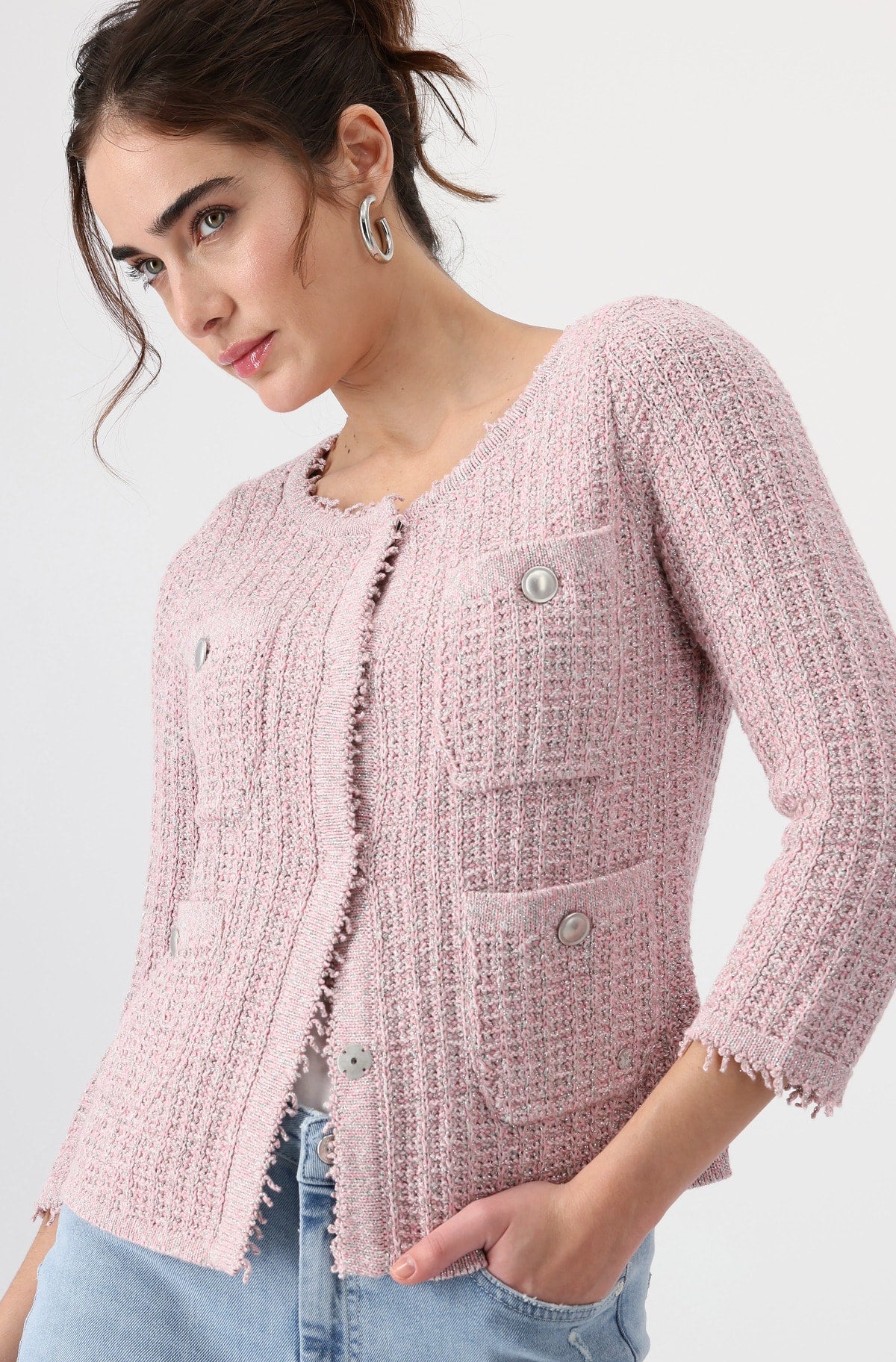 Monari Metalic Knit Cardigan - Pink