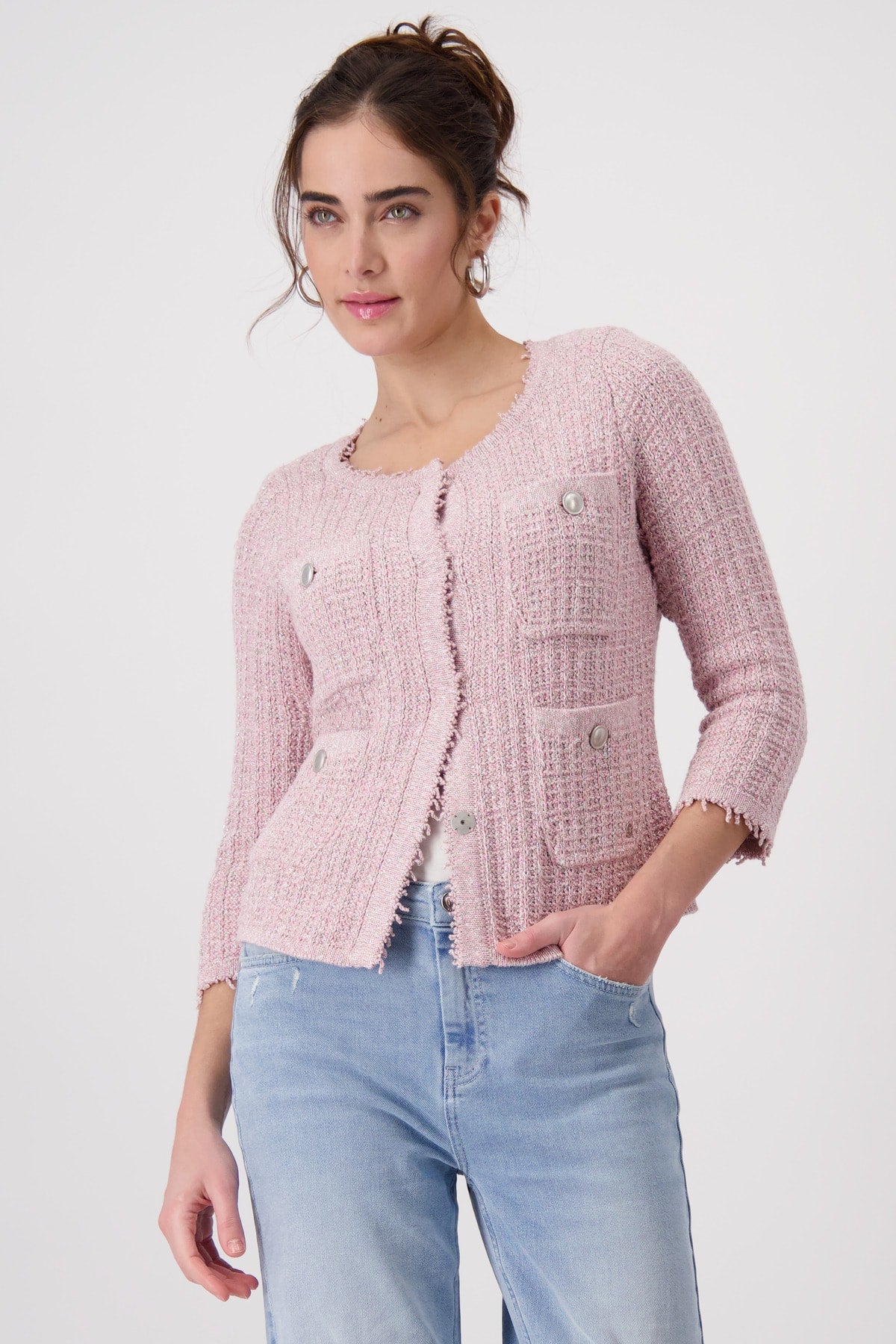 Monari Metalic Knit Cardigan - Pink