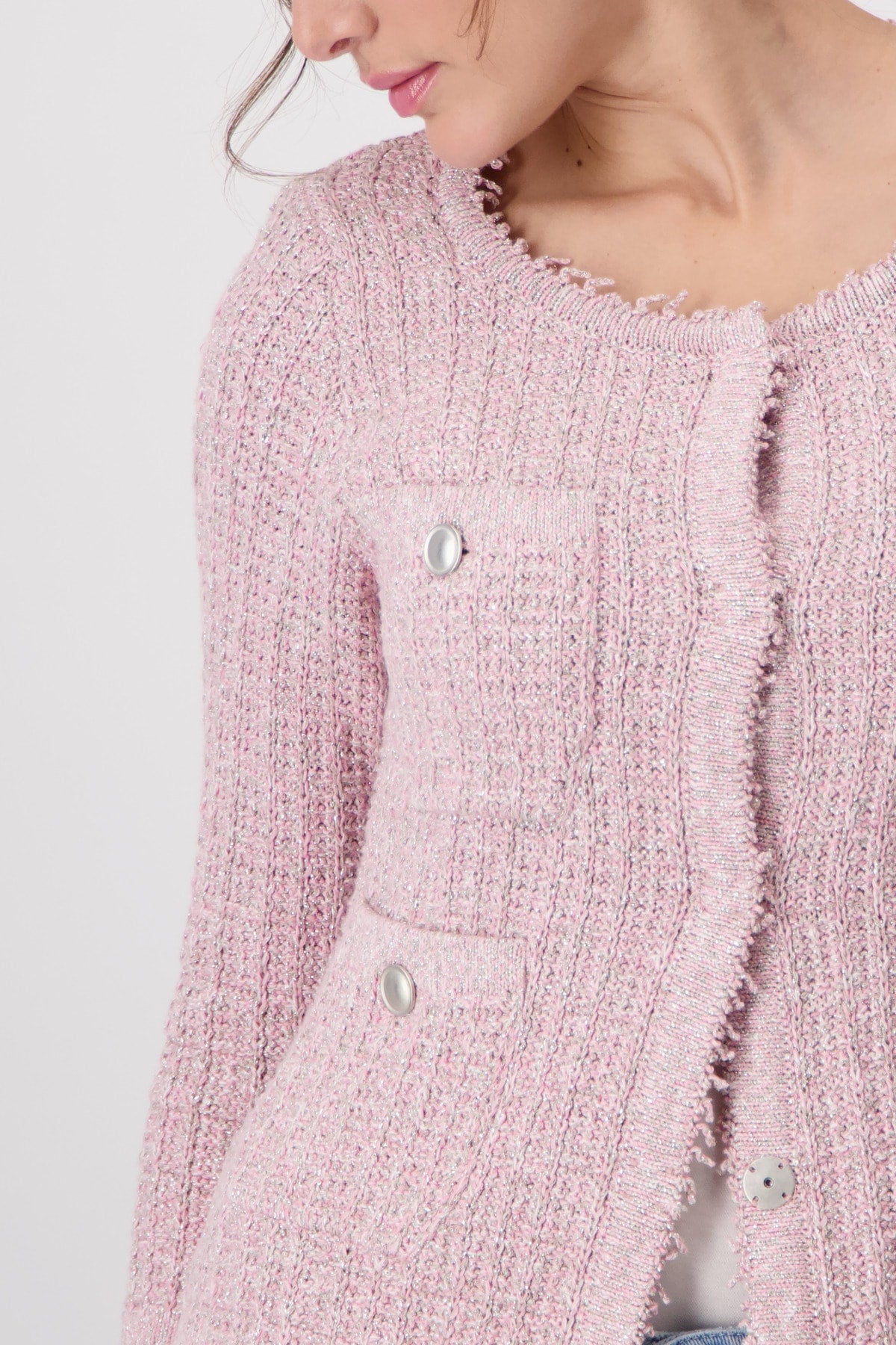 Monari Metalic Knit Cardigan - Pink