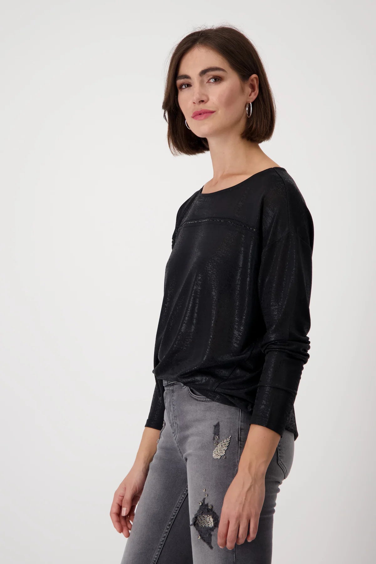 Monari Rhinestone Detail Metalic Top - Black