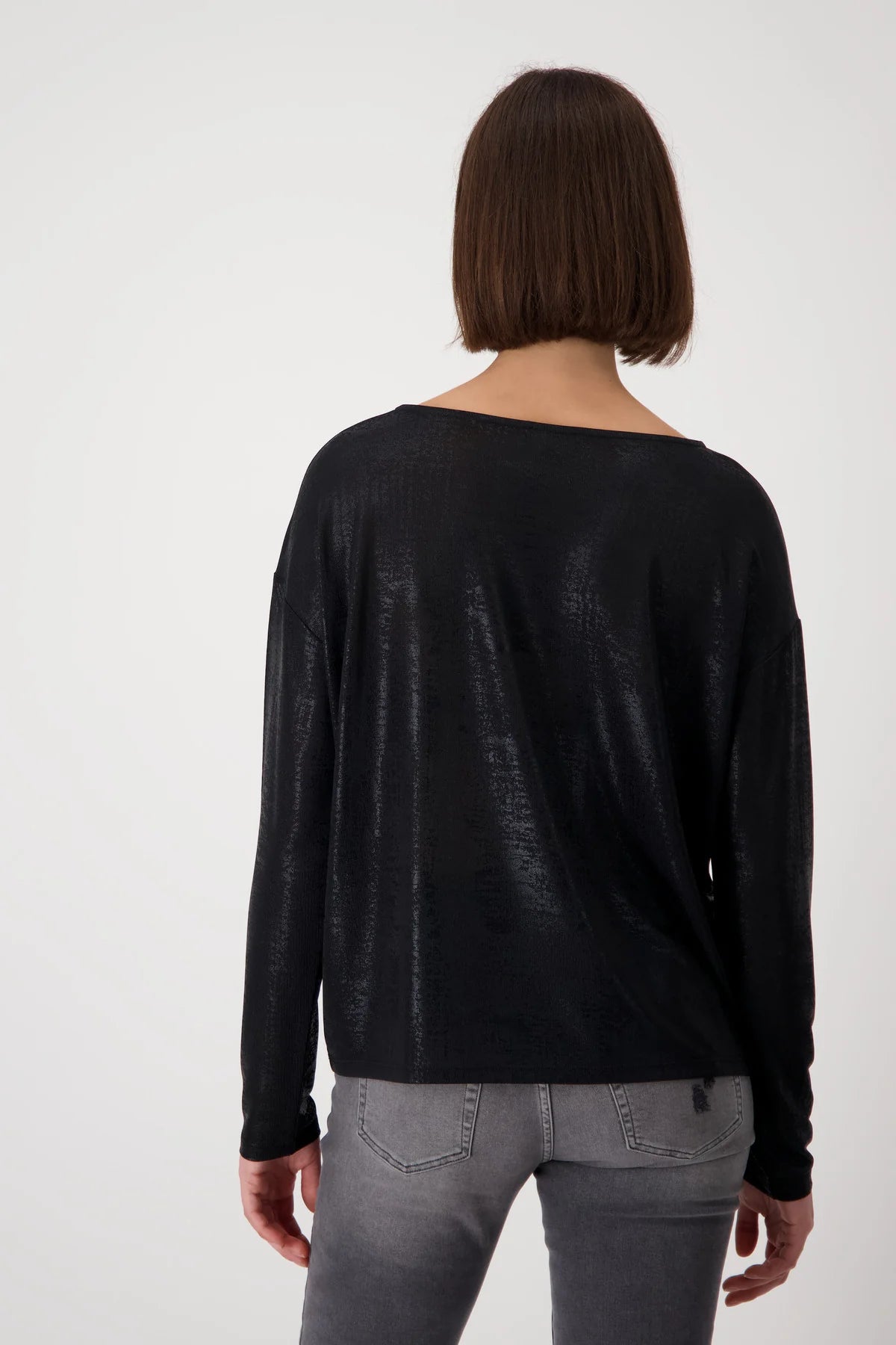 Monari Rhinestone Detail Metalic Top - Black
