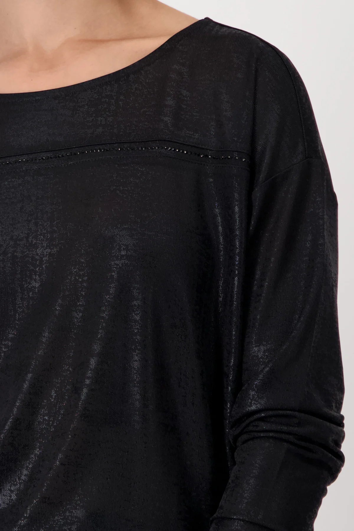 Monari Rhinestone Detail Metalic Top - Black