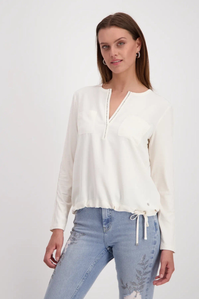 Monari V-Neck Jersey Top - Off White