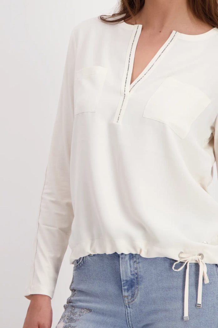Monari V-Neck Jersey Top - Off White