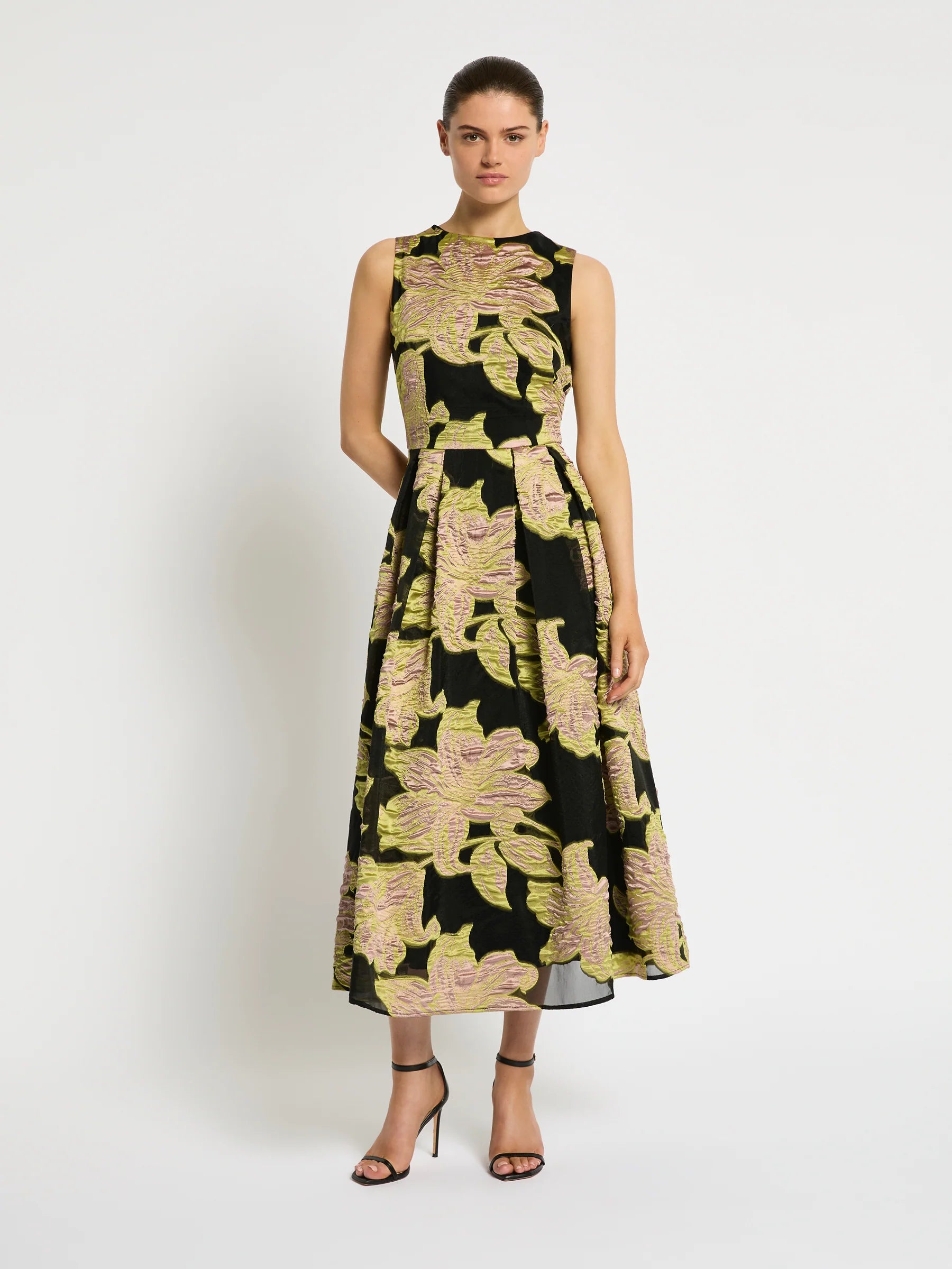 Moss & Spy Florence Midi Dress - Citrus/ Pink/ Black