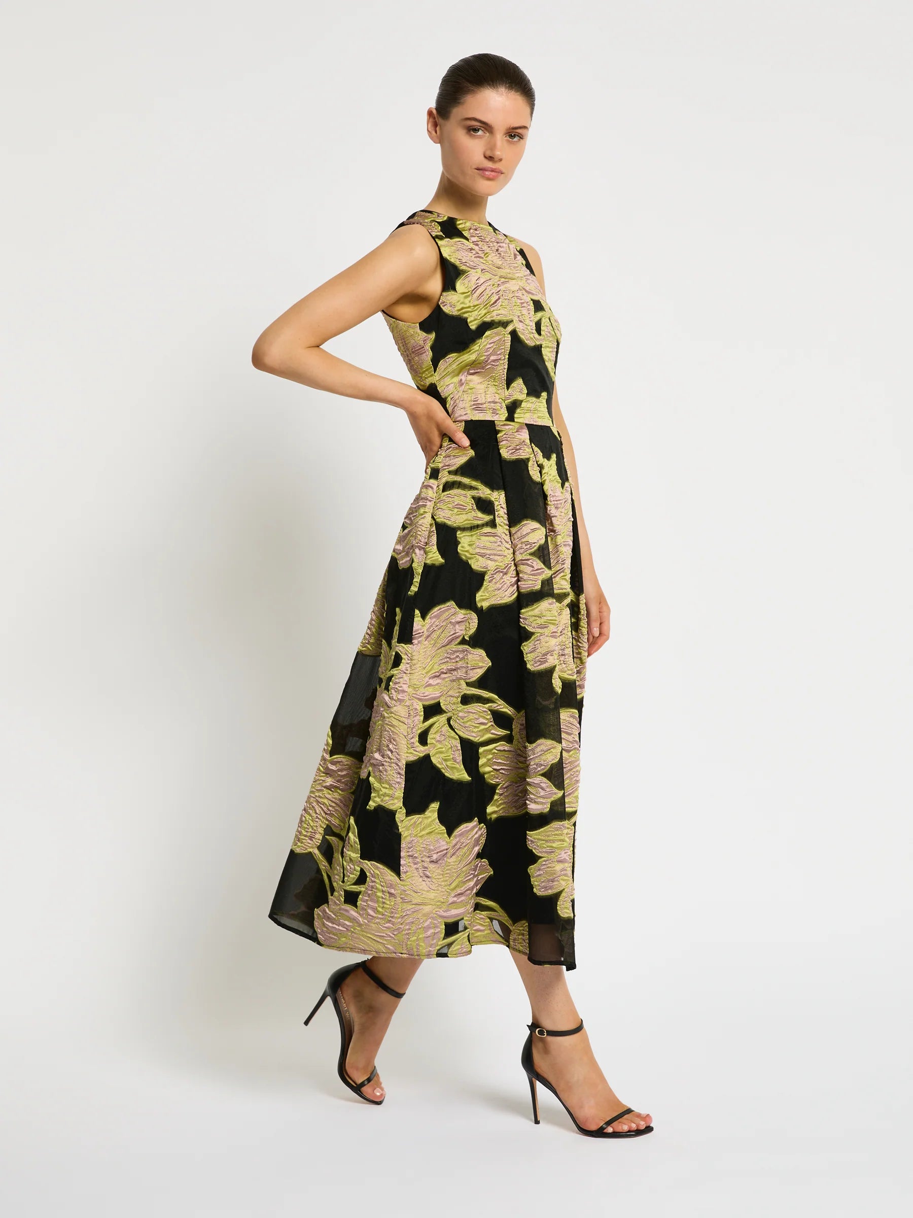 Moss & Spy Florence Midi Dress - Citrus/ Pink/ Black