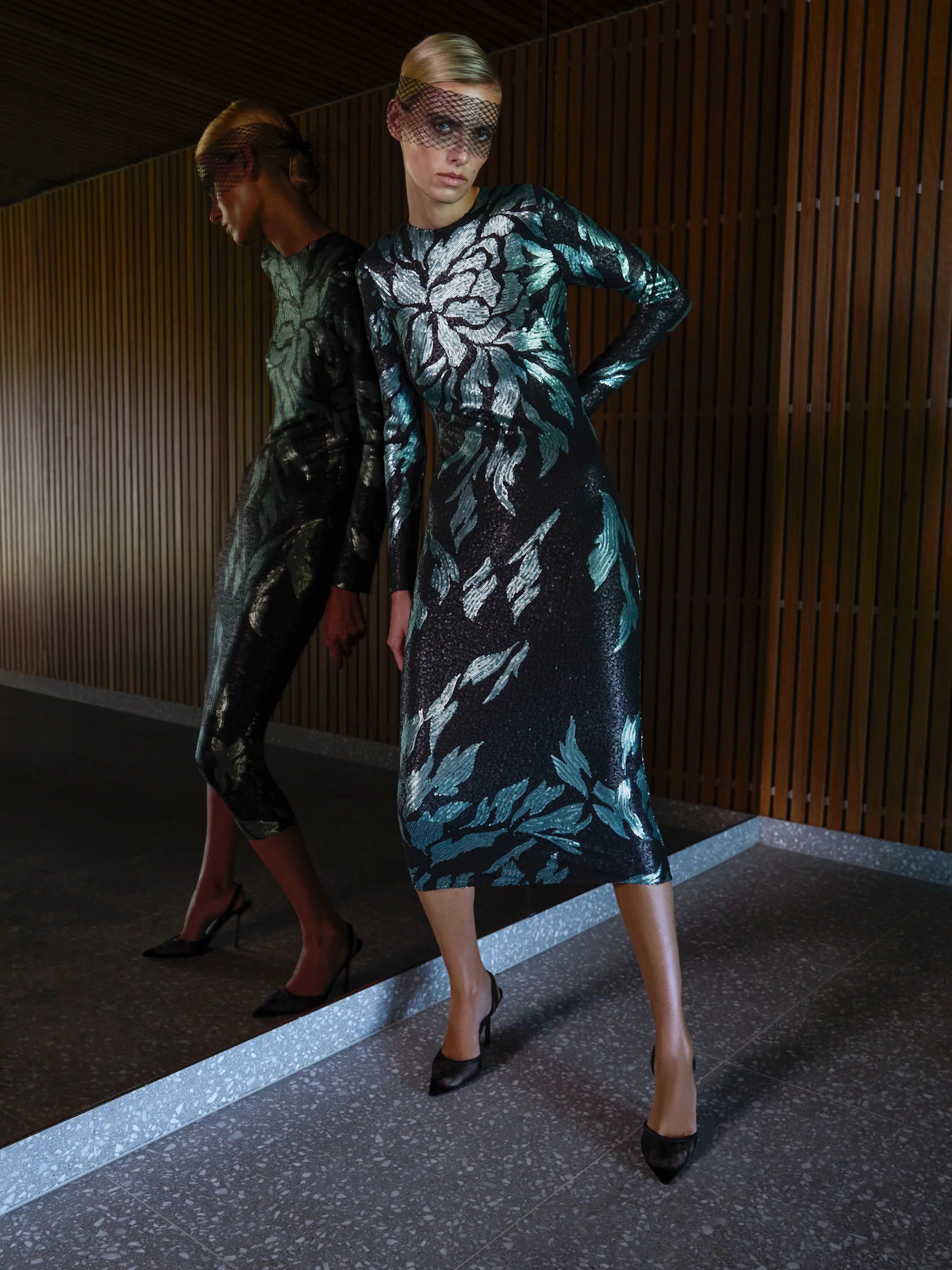 Moss & Spy Larissa Midi Dress - Mint/ Black