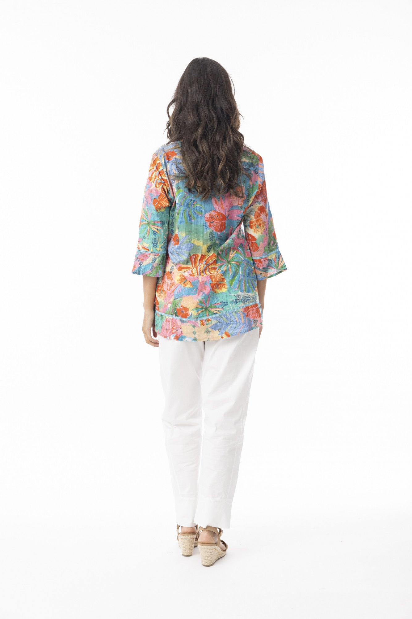 Orientique Malvinas Pleated V-Neck Top - Print