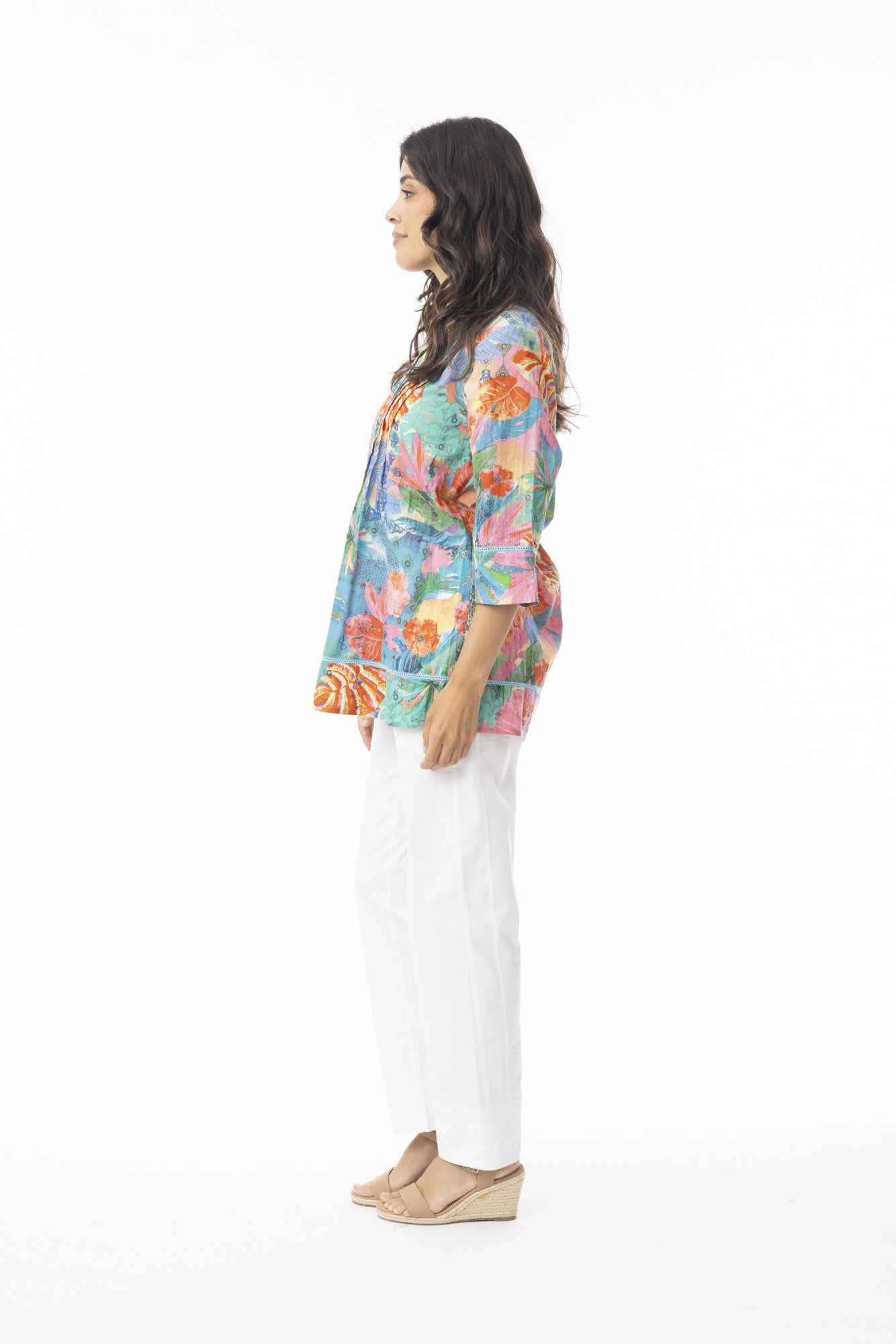 Orientique Malvinas Pleated V-Neck Top - Print
