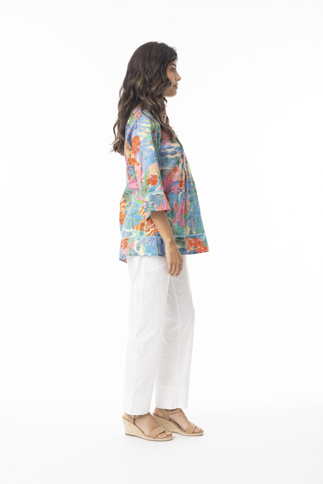 Orientique Malvinas Pleated V-Neck Top - Print