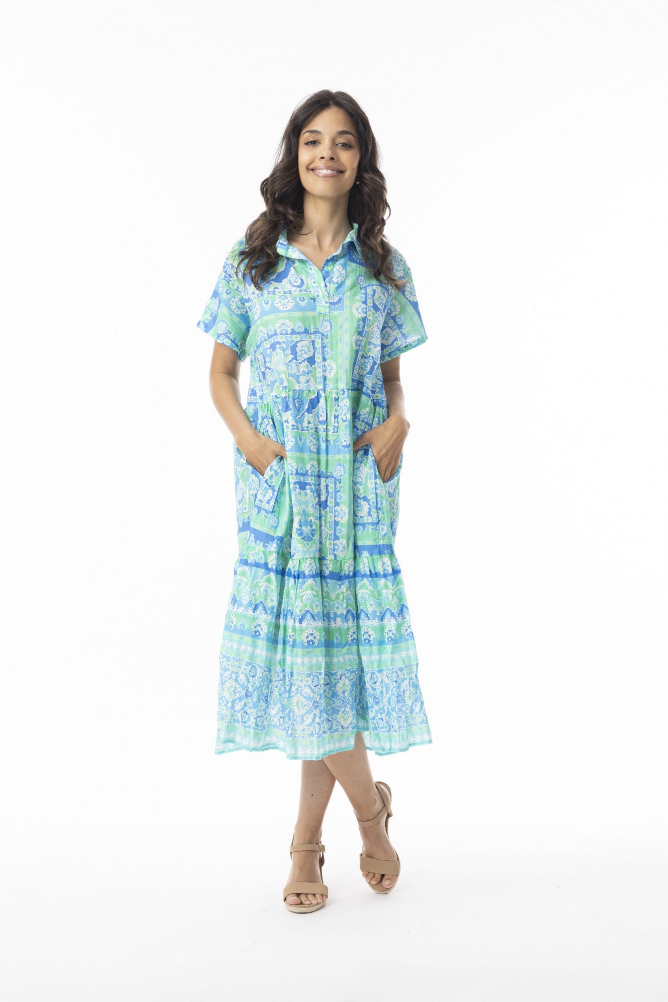 Orientique Montevideo Collared Dress - Aqua
