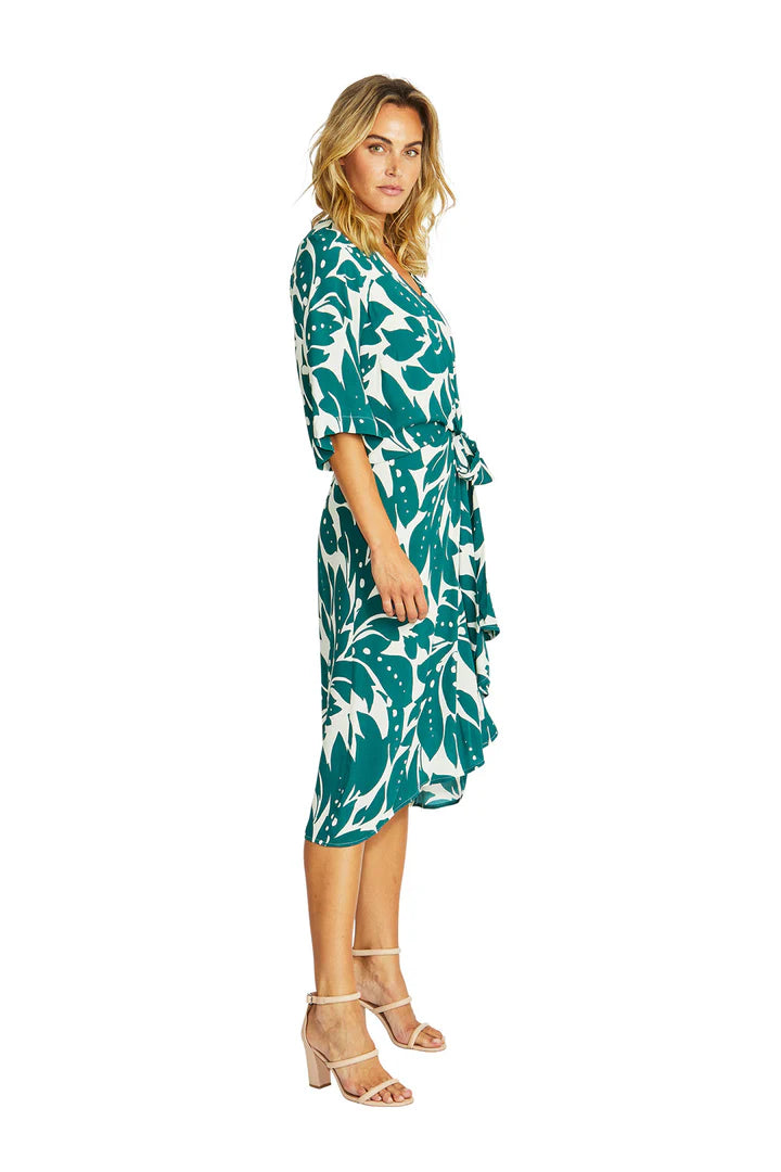 Ping Pong Mono Leaf  Knot Dress - Green