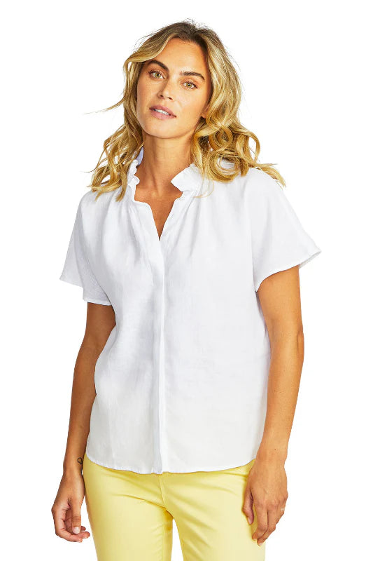 Ping Pong Nora Linen Ruffle Blouse - White
