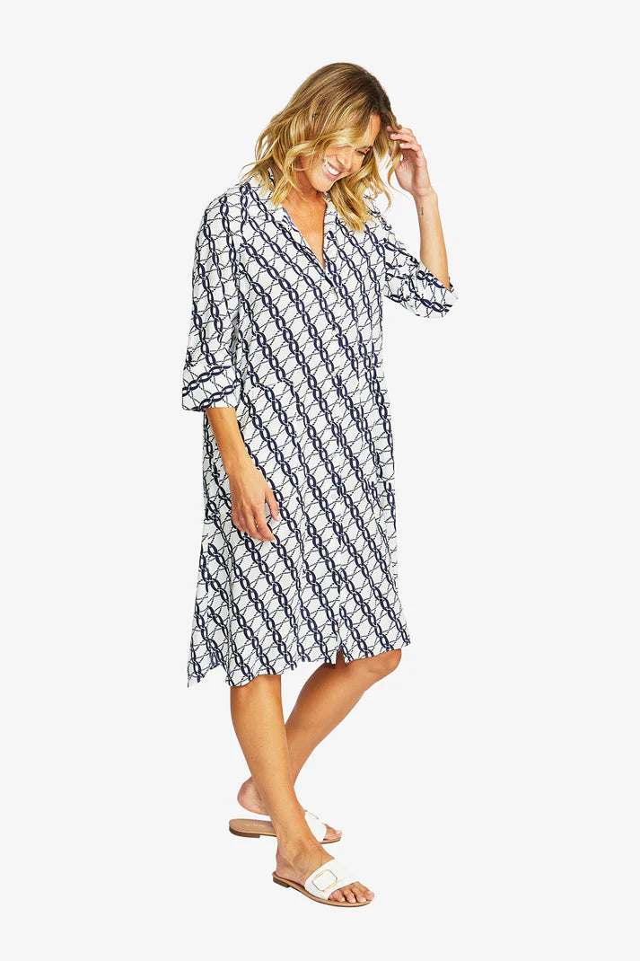 Ping Pong Chain Print Shirt Dress - Blue/ White